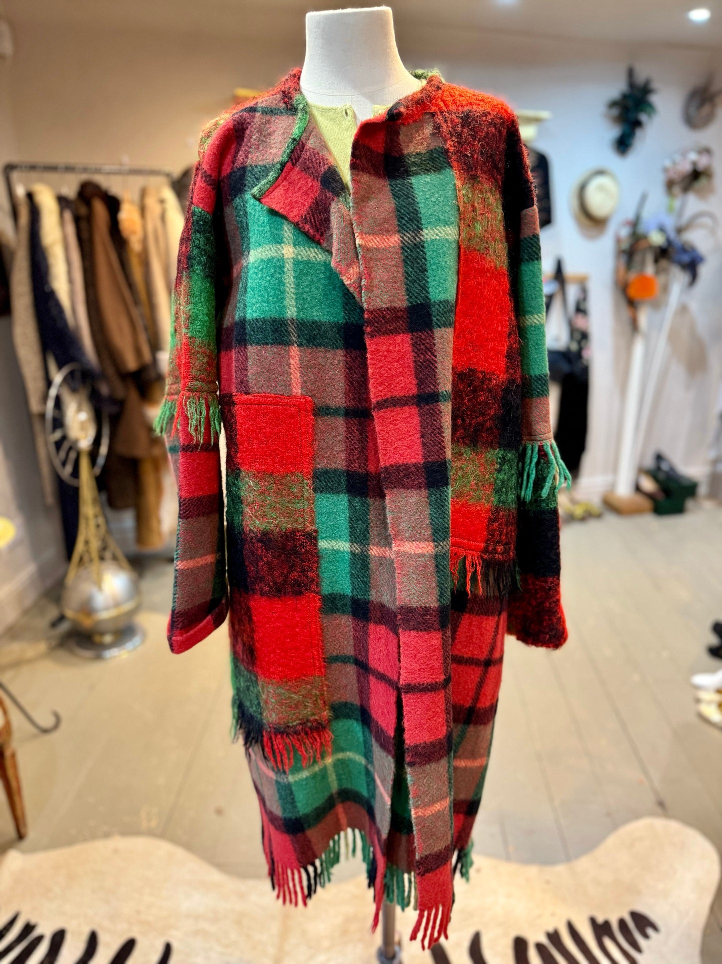 NEW IN - Our Cotswold Coat - Green Black Red Mohair & Tartan