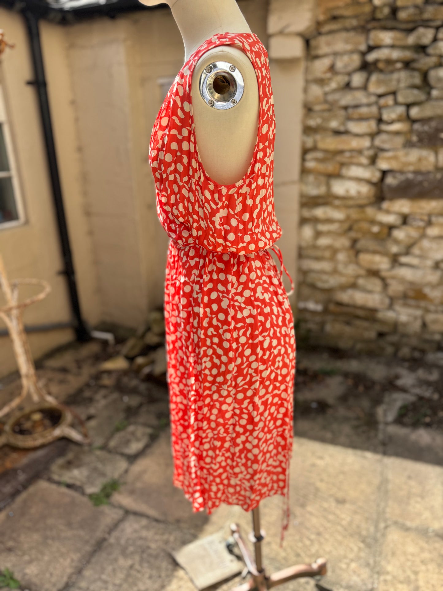 Silk Coral and White Polka Dot Wrap Dress