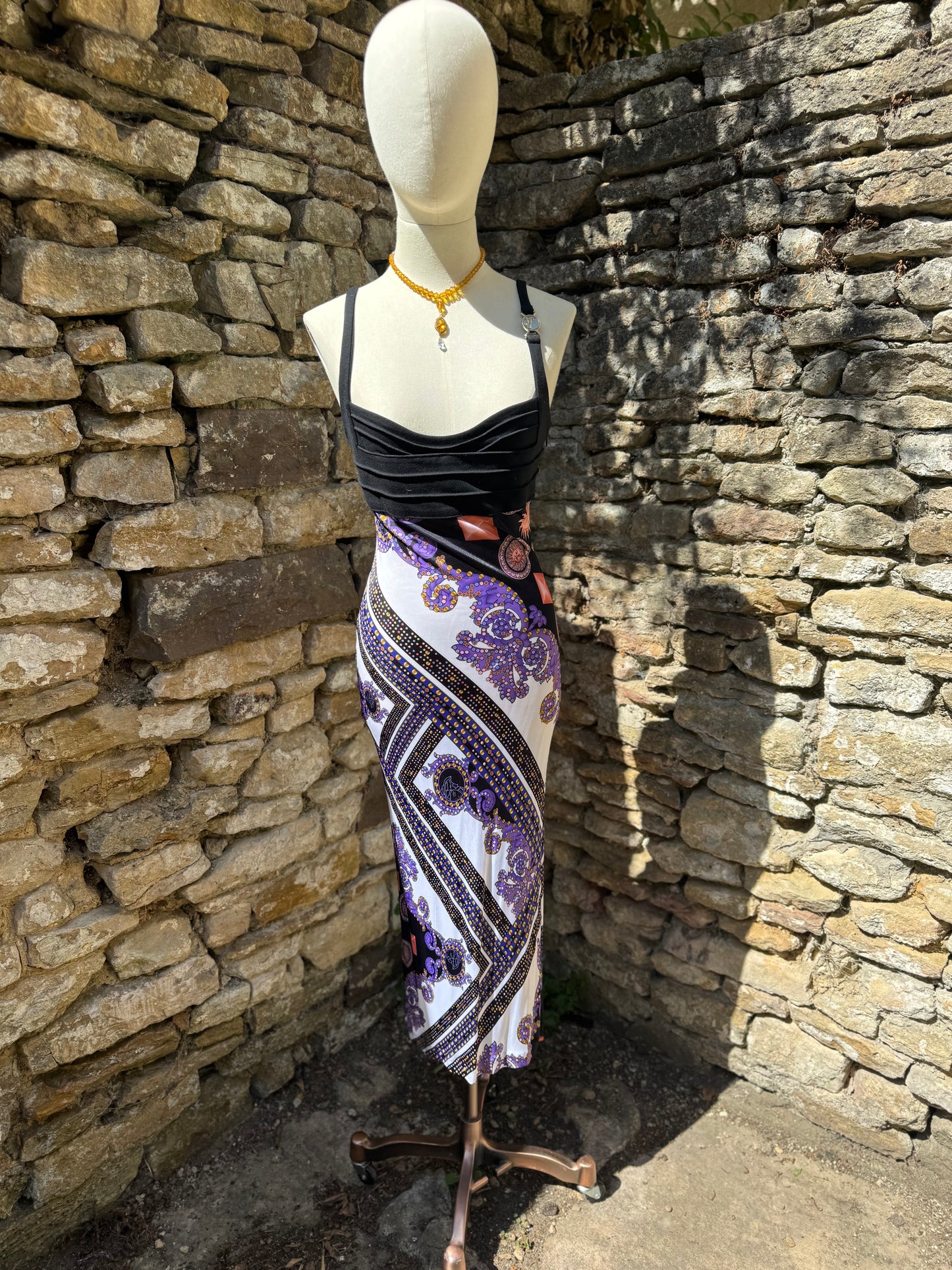 Vintage Versace Collection Scarf Print Midi Dress Y2K