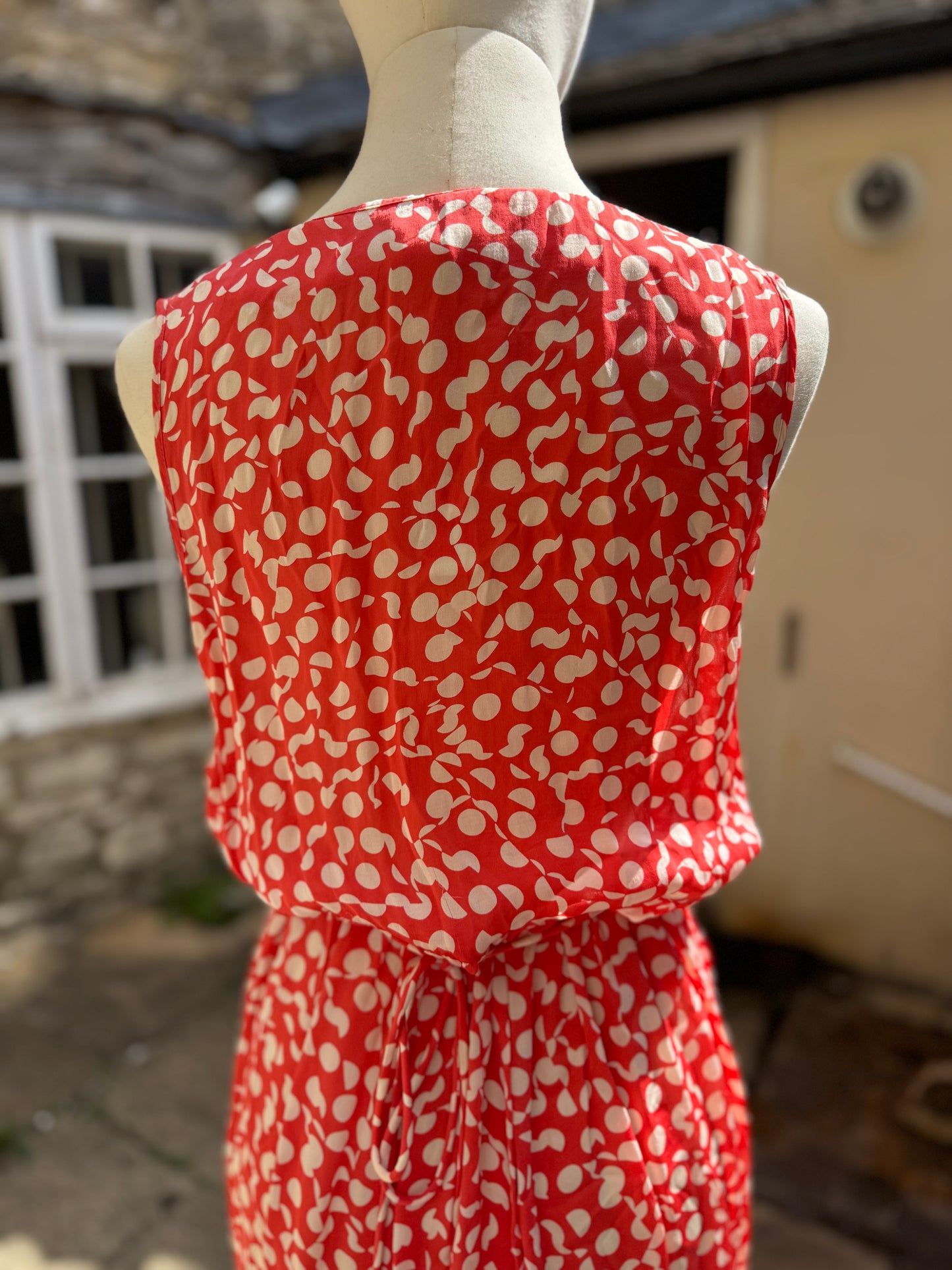 Silk Coral and White Polka Dot Wrap Dress
