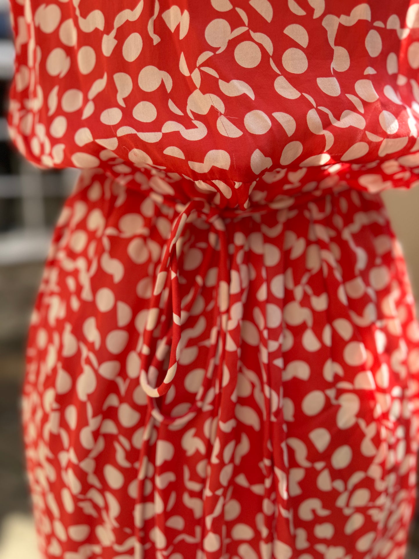 Silk Coral and White Polka Dot Wrap Dress