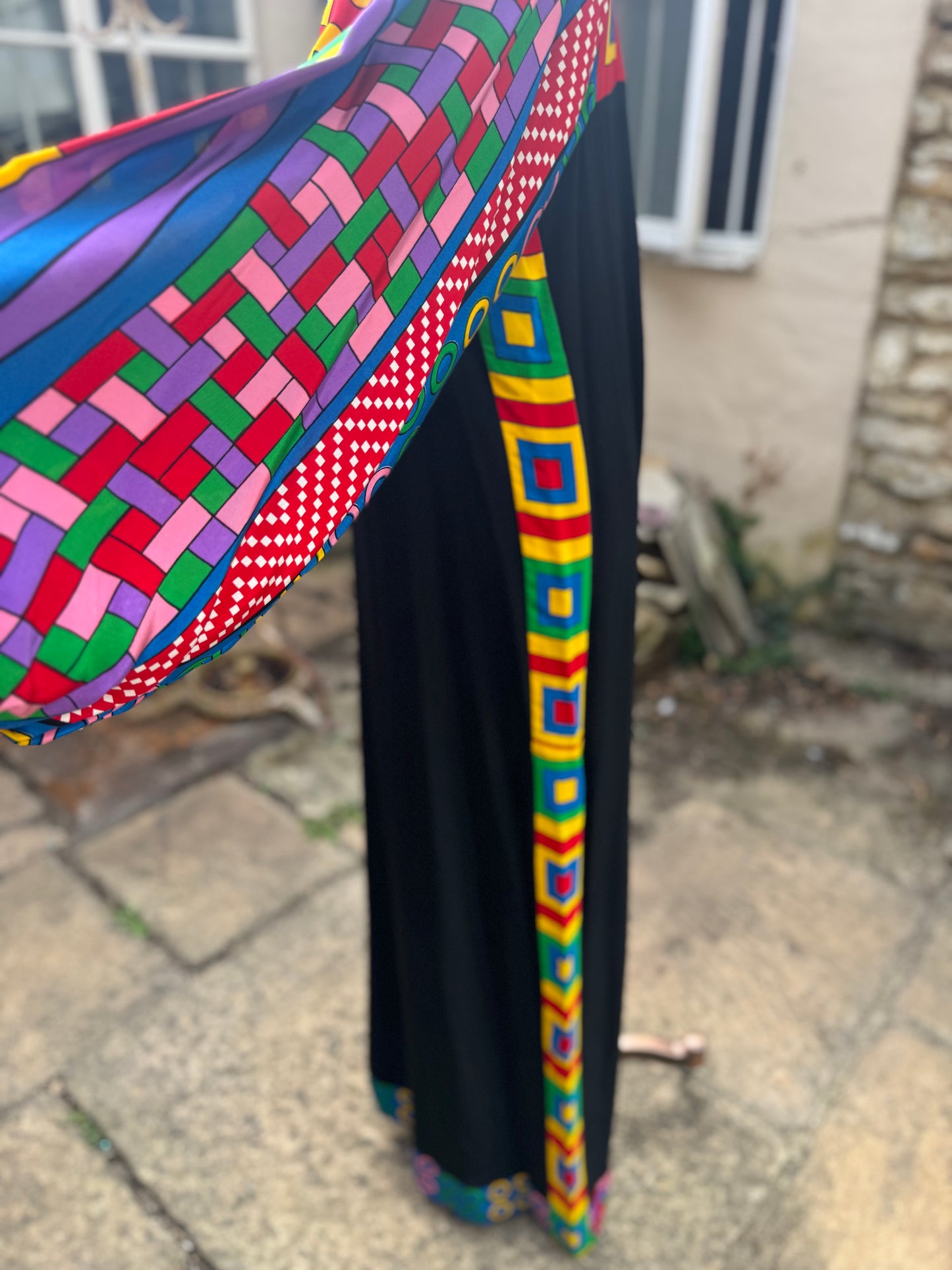 Rare Pucci Style Balloon Sleeve 1970s Maxi Dress
