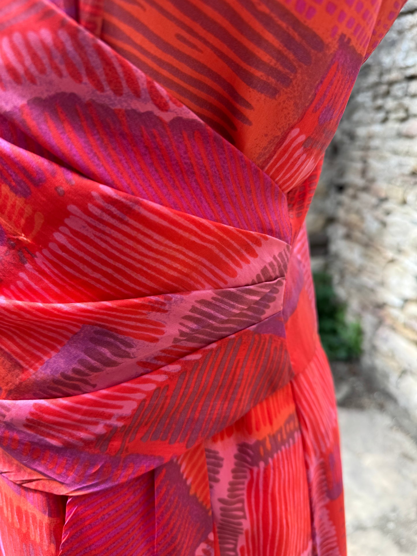 Silk 1960s Print Red Day Dress