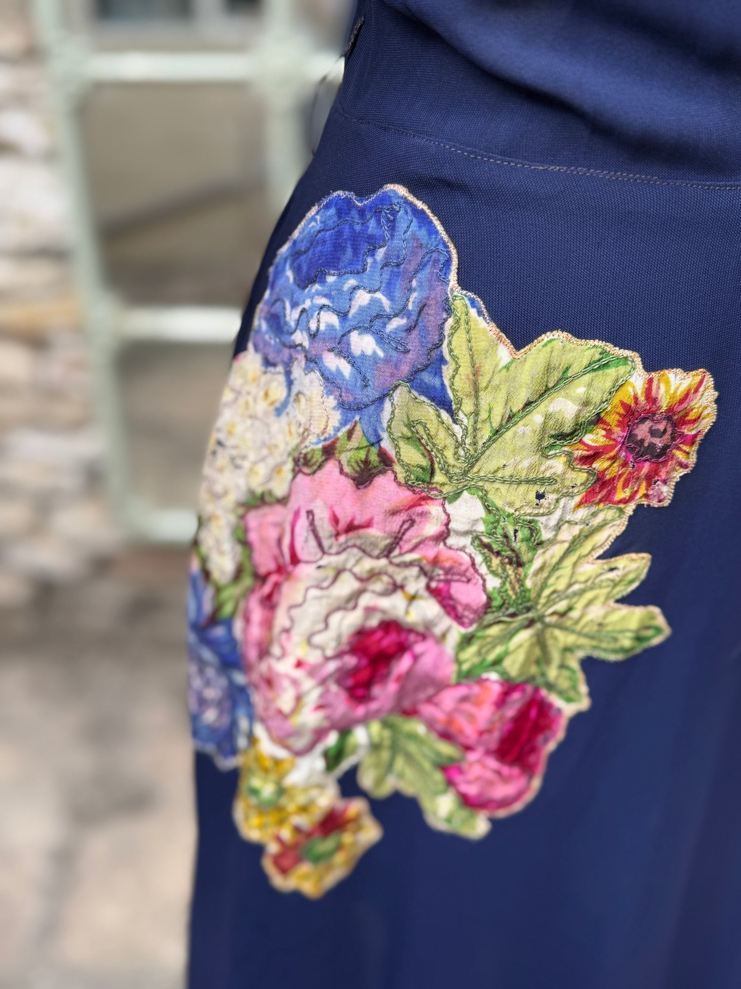 1940s Blue Wrap Dress with Appliqué