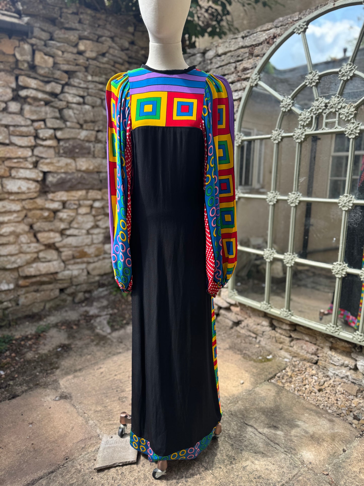 Rare Pucci Style Balloon Sleeve 1970s Maxi Dress