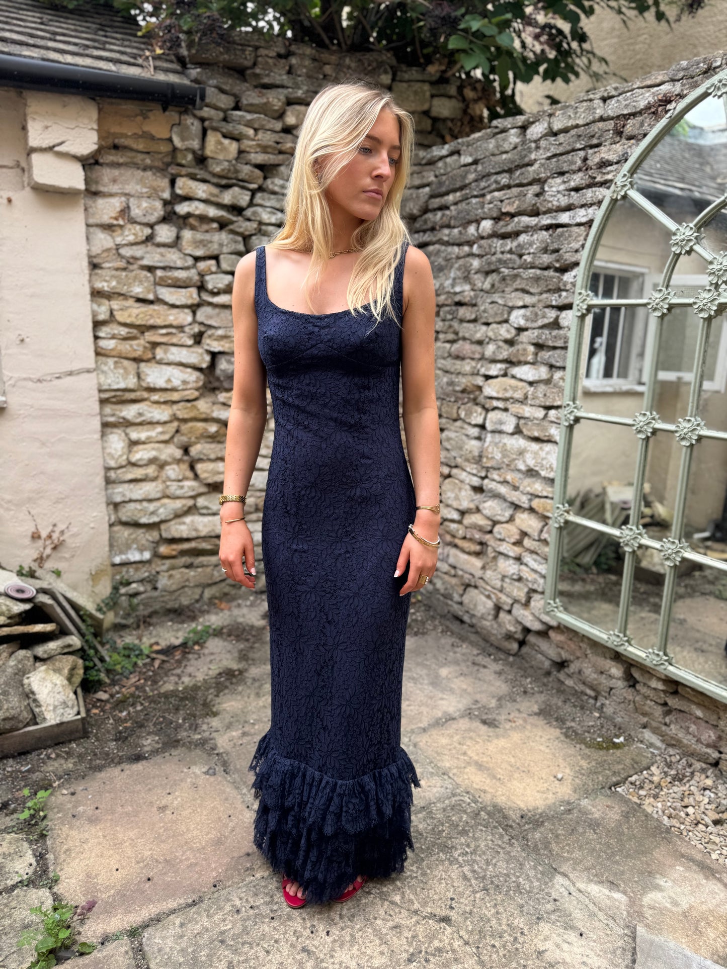 Leonard of Paris Dark Blue Ruffle Hem Dress