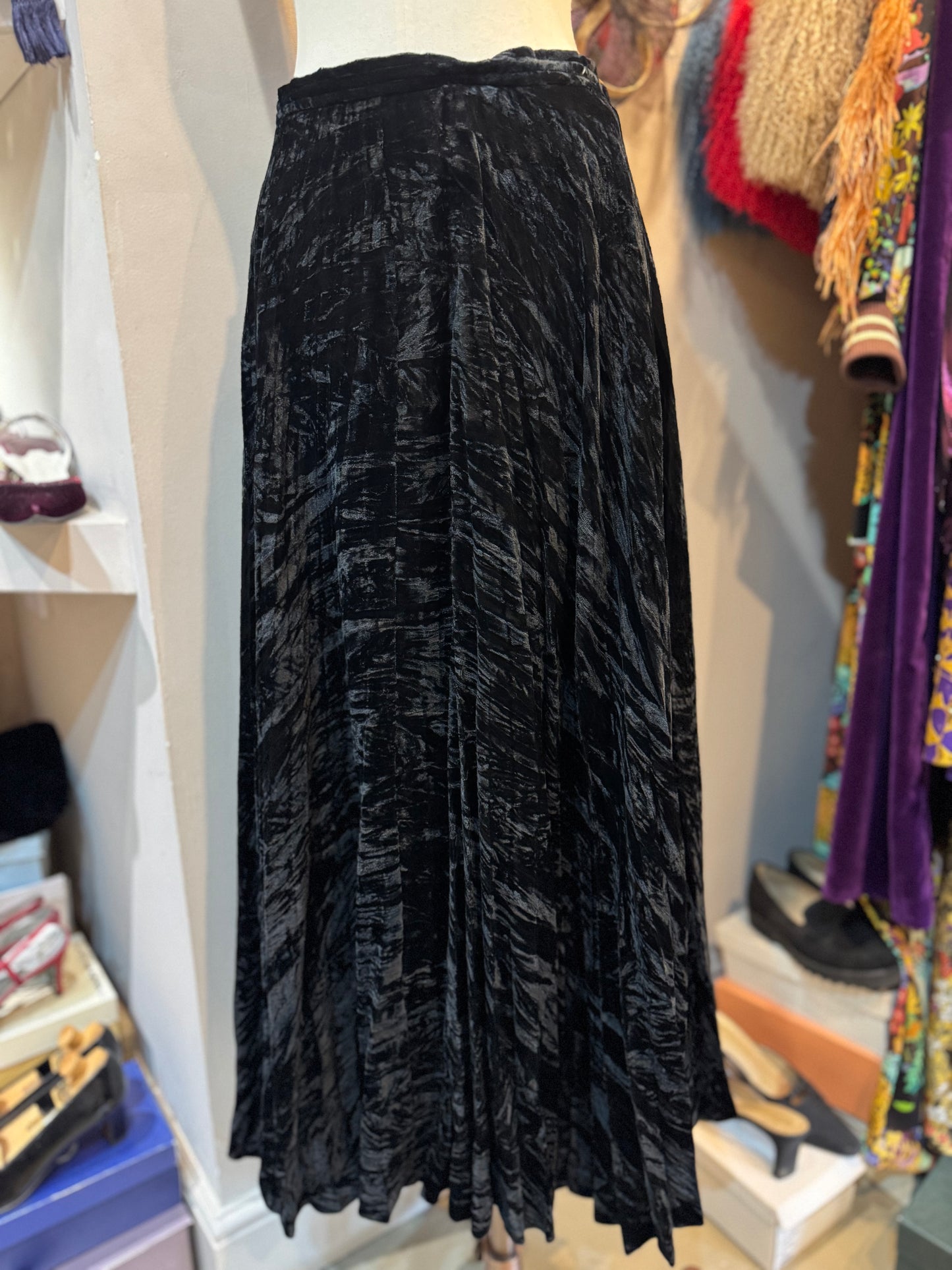 Yves Saint Laurent Crushed Velvet Pleated Skirt (Vintage)