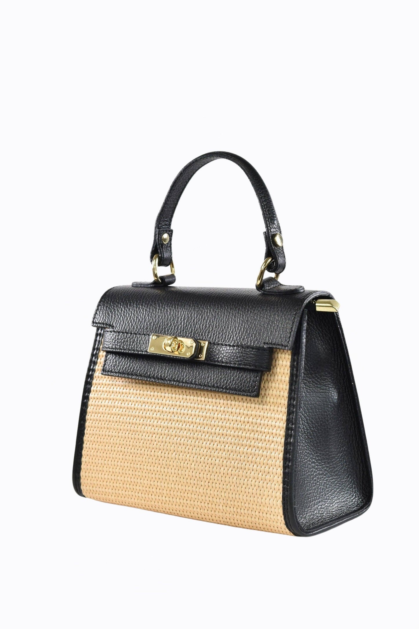 Tan Leather and Raffia Crossbody Bag