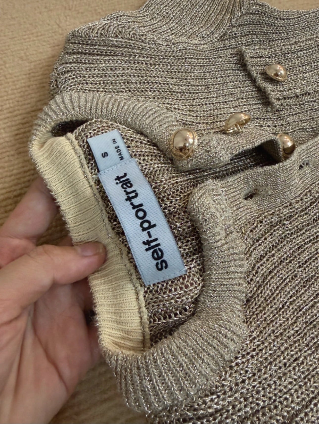 Self Portrait Gold Lurex Ribbed Knit Maxi Dress Petite Small