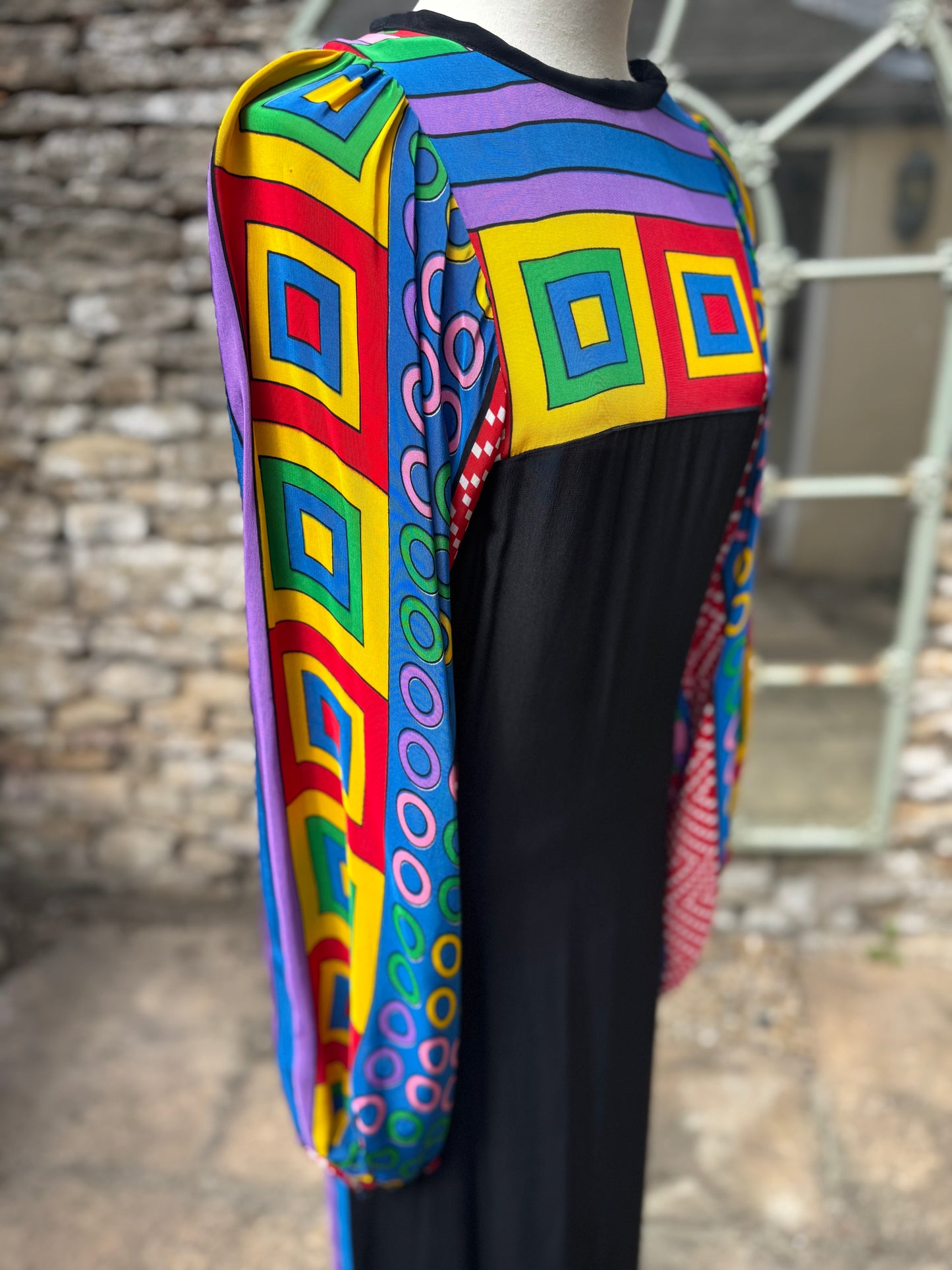 Rare Pucci Style Balloon Sleeve 1970s Maxi Dress