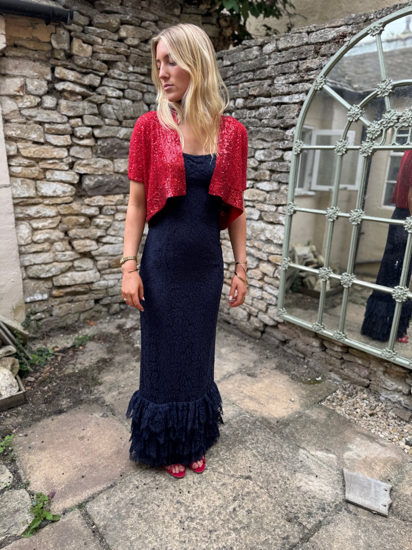 Leonard of Paris Dark Blue Ruffle Hem Dress