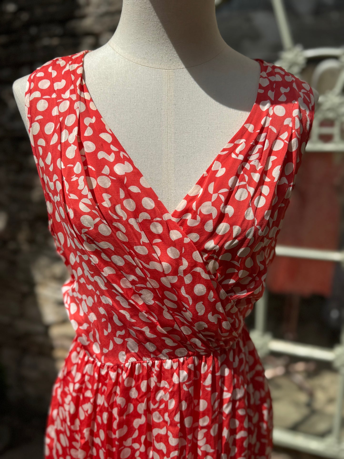 Silk Coral and White Polka Dot Wrap Dress