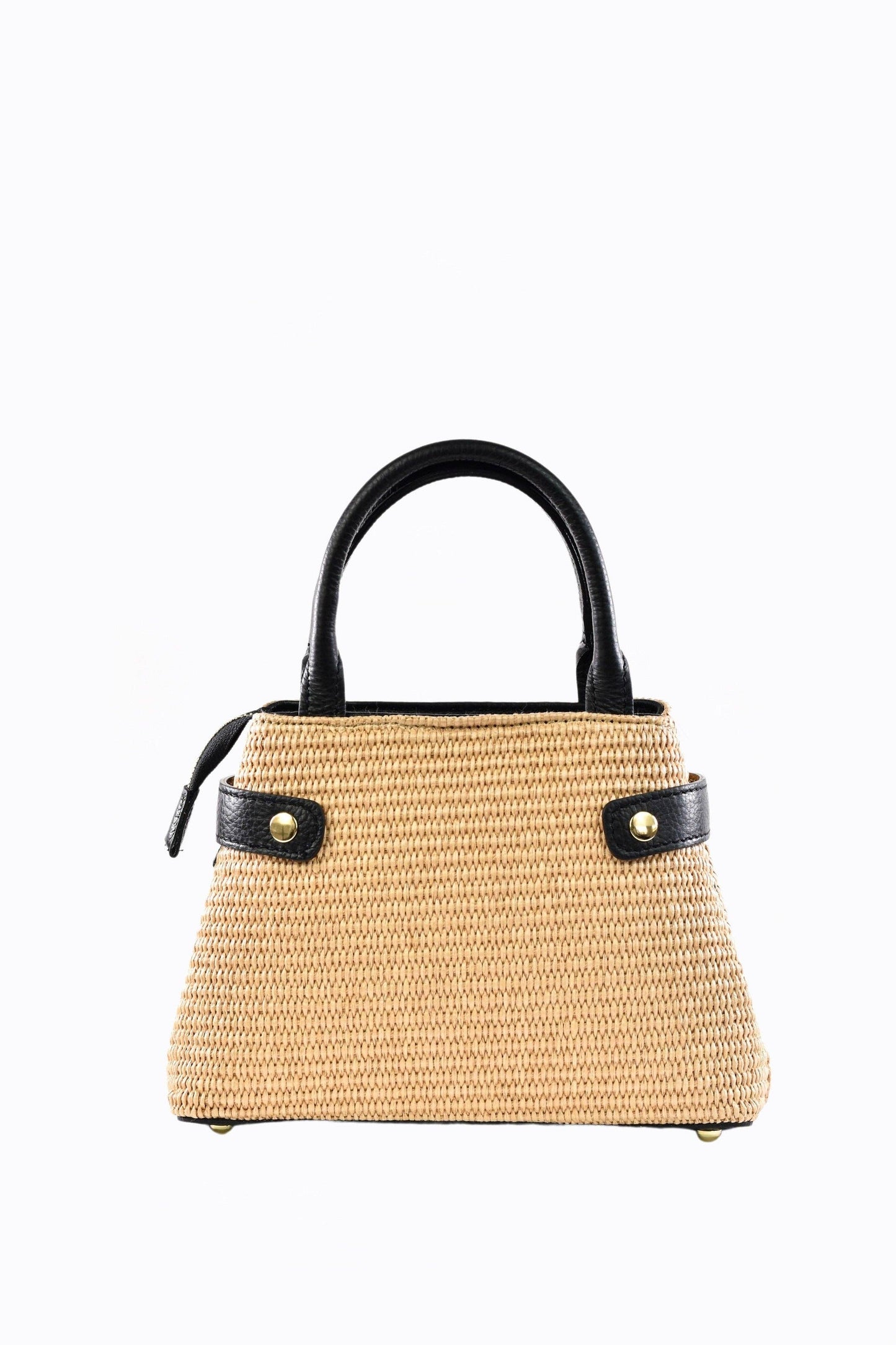 Shoulder Bag in Black Leather and Raffia