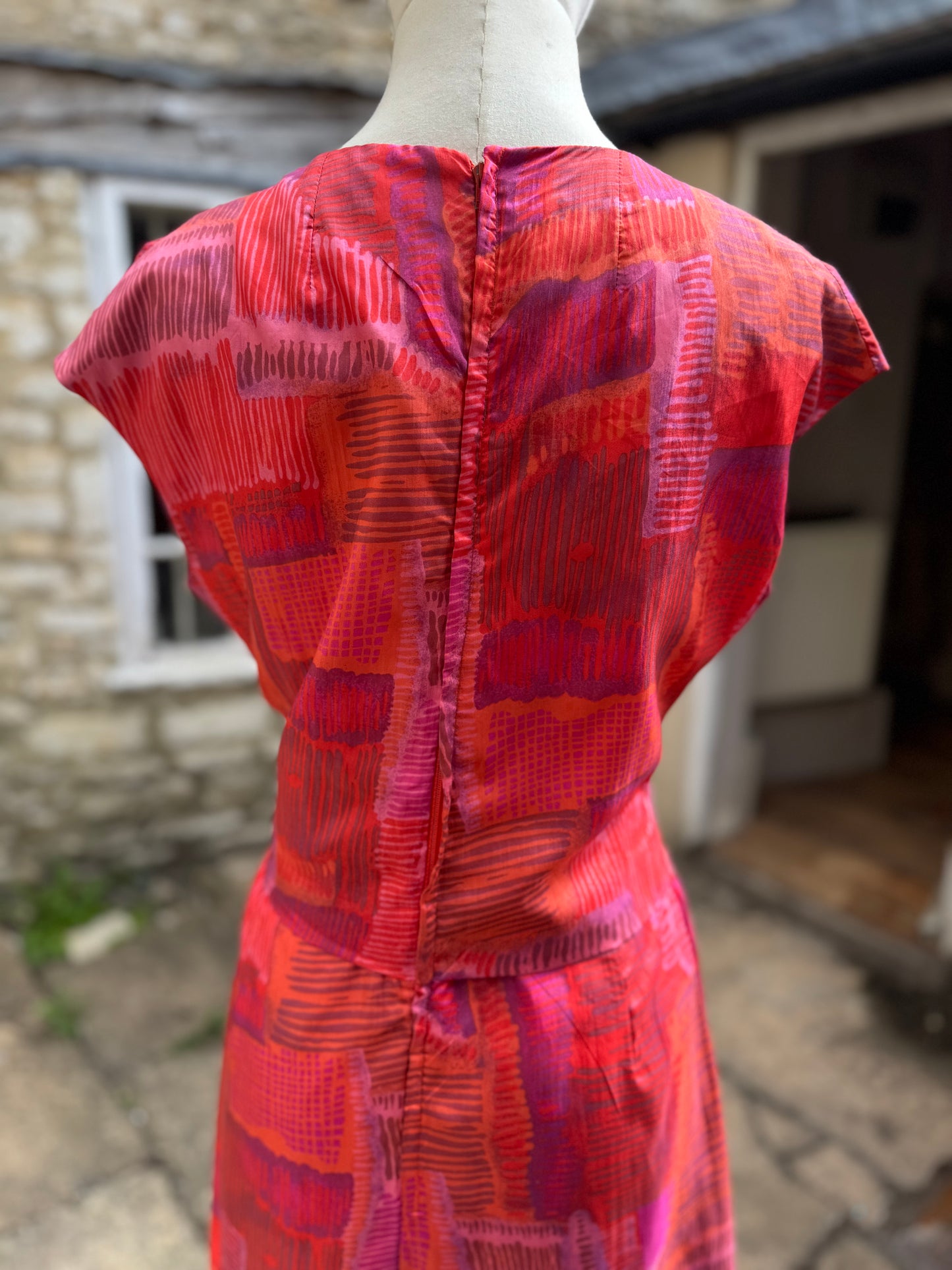 Silk 1960s Print Red Day Dress