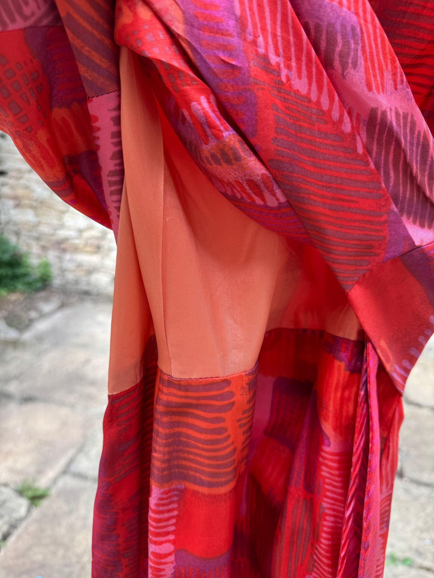 Silk 1960s Print Red Day Dress
