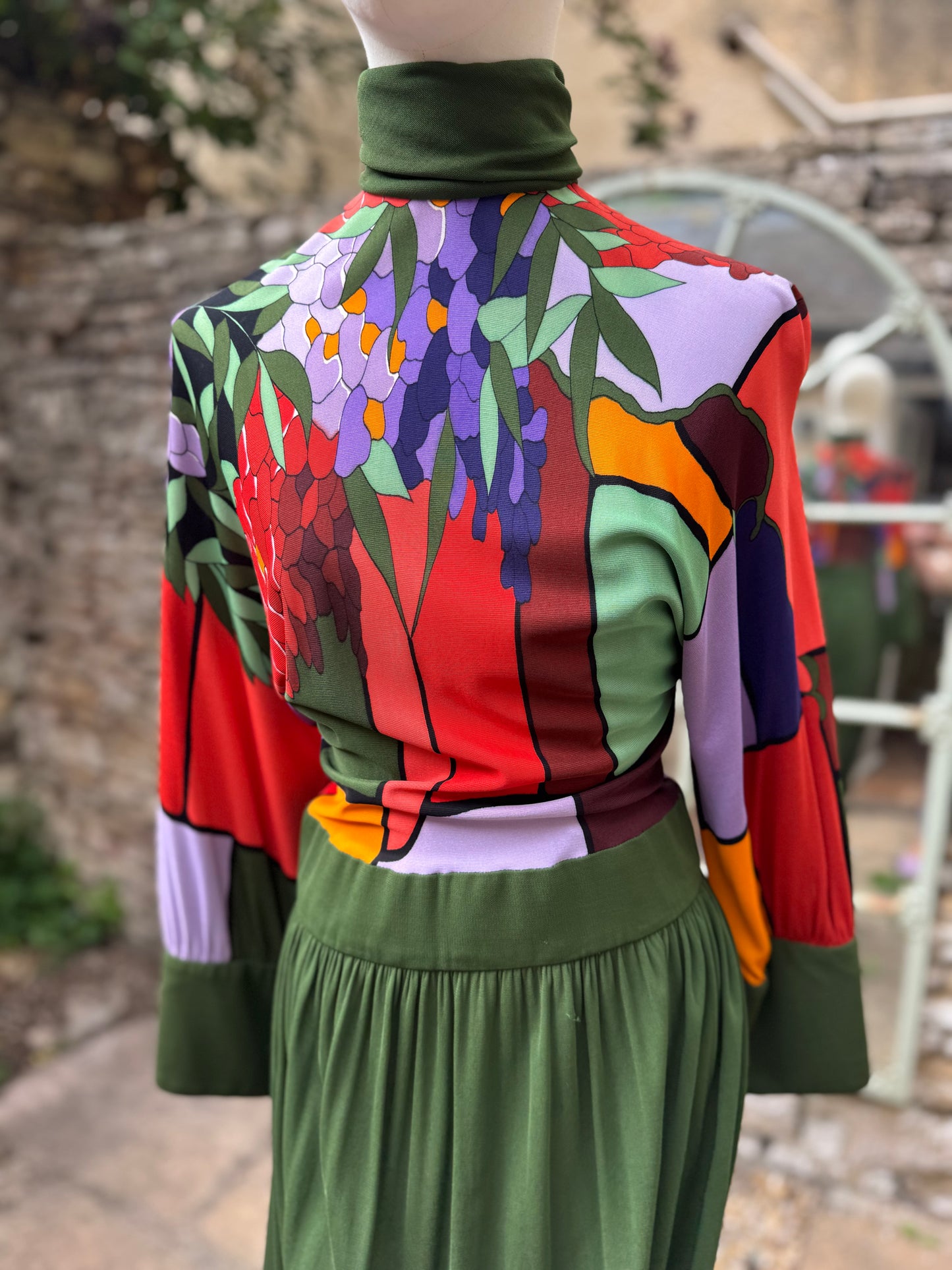 Roland Klein for Marcel Fenez Silk Jersey Print Maxi Dress 1970s