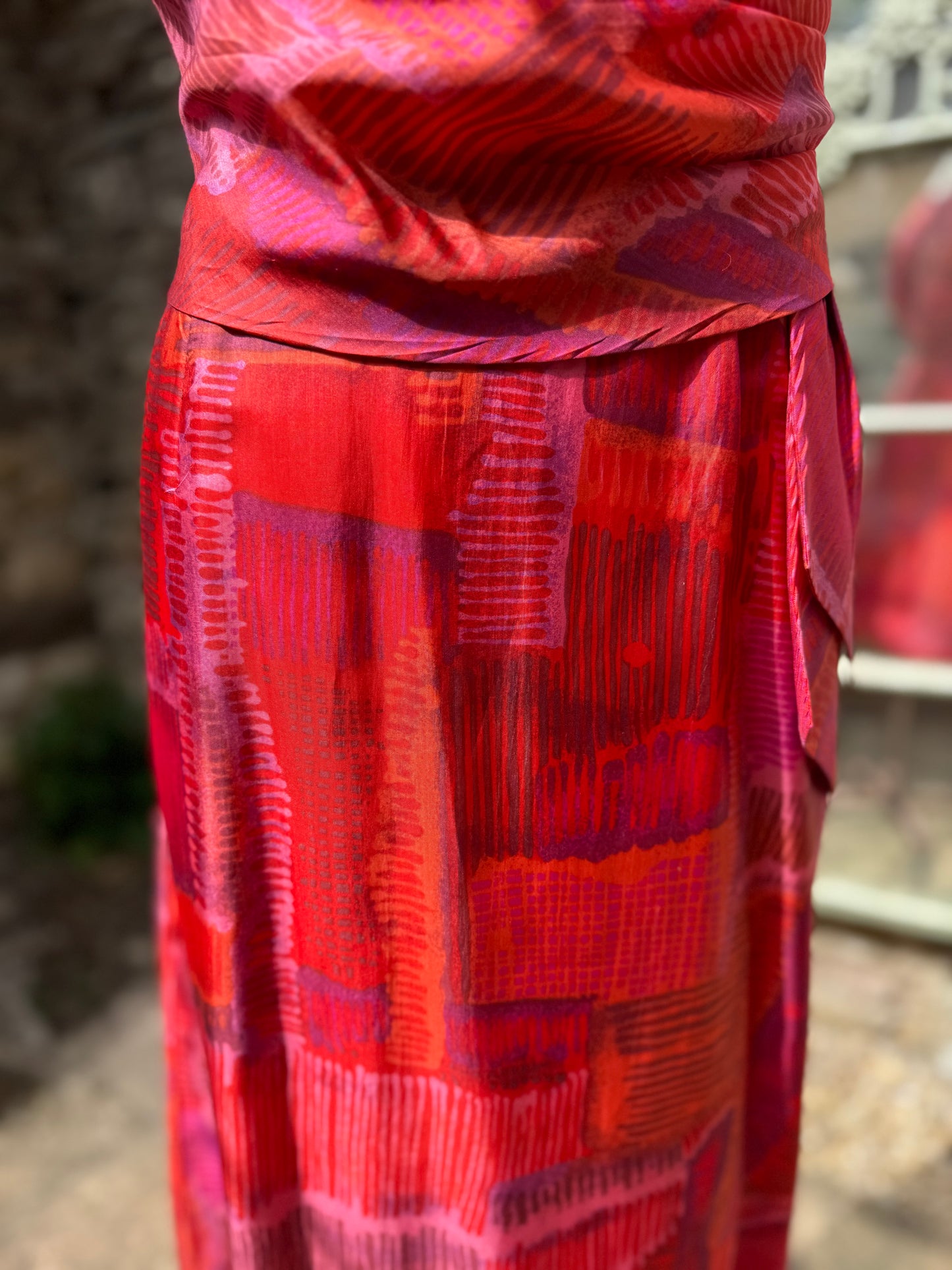 Silk 1960s Print Red Day Dress