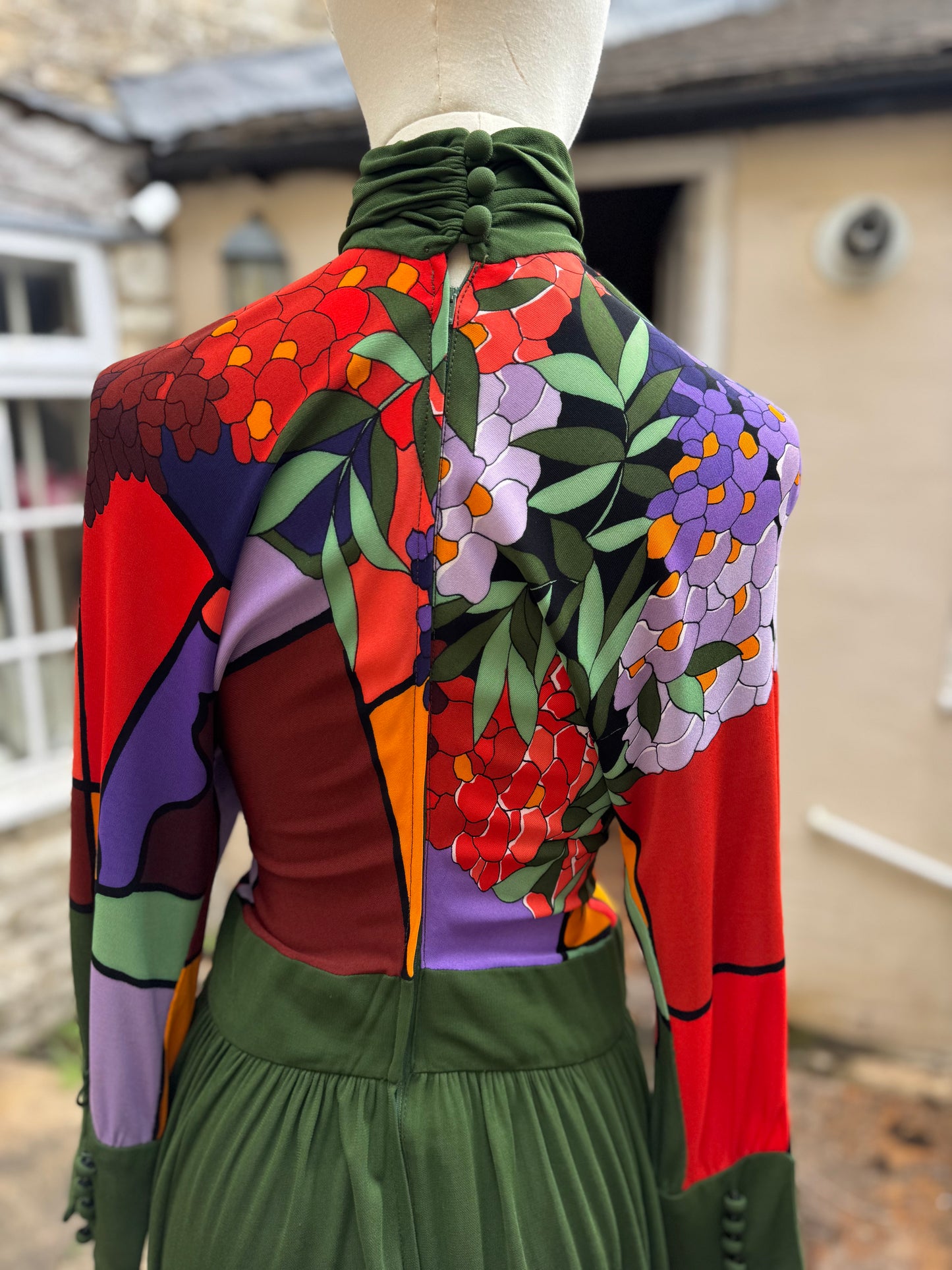 Roland Klein for Marcel Fenez Silk Jersey Print Maxi Dress 1970s