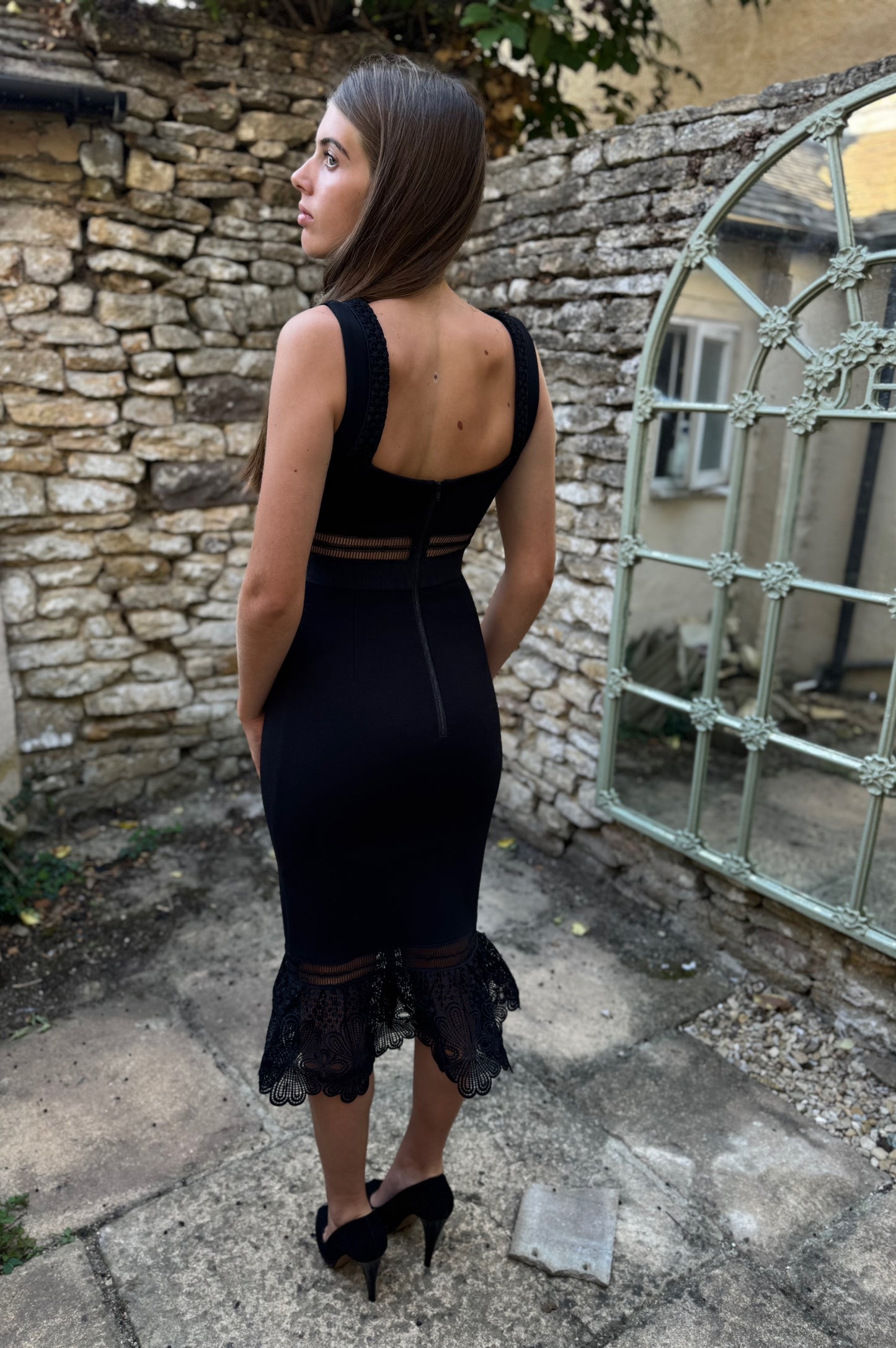 Self Portrait Crepe and lace detail Sleeveless Midi black dress