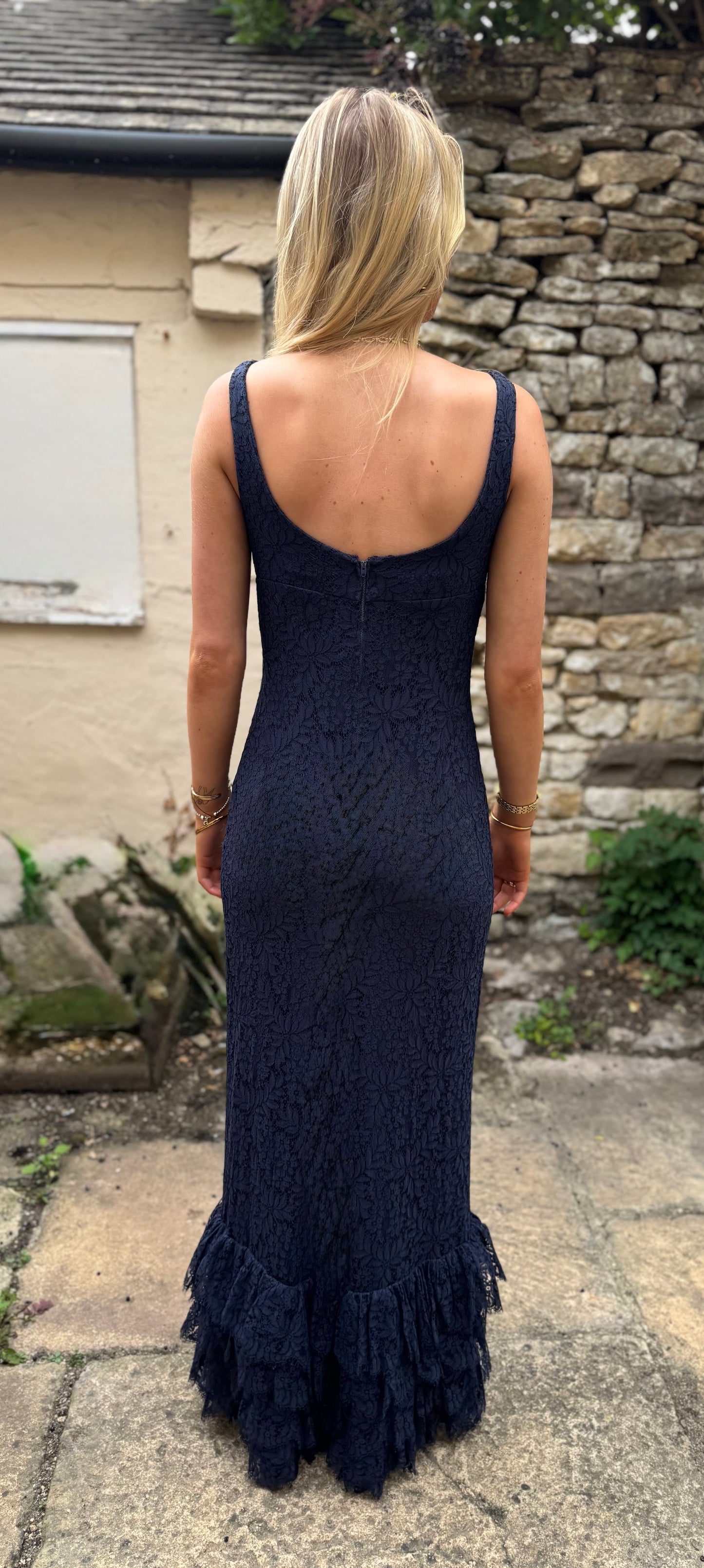Leonard of Paris Dark Blue Ruffle Hem Dress