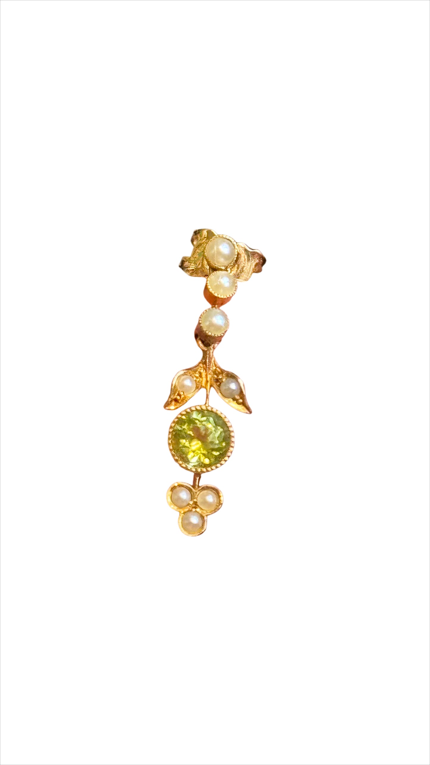Victorian 18k Gold Earrings with Peridots & Seed Pearls