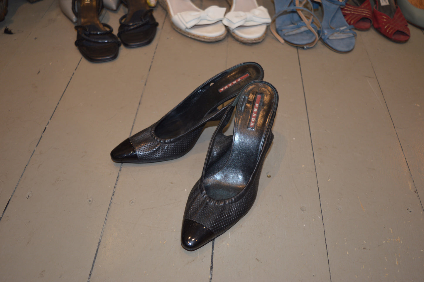 Prada Leather Mesh Point-Toe Heels