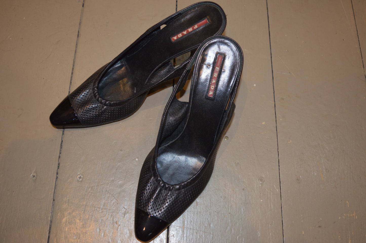 Prada Leather Mesh Point-Toe Heels