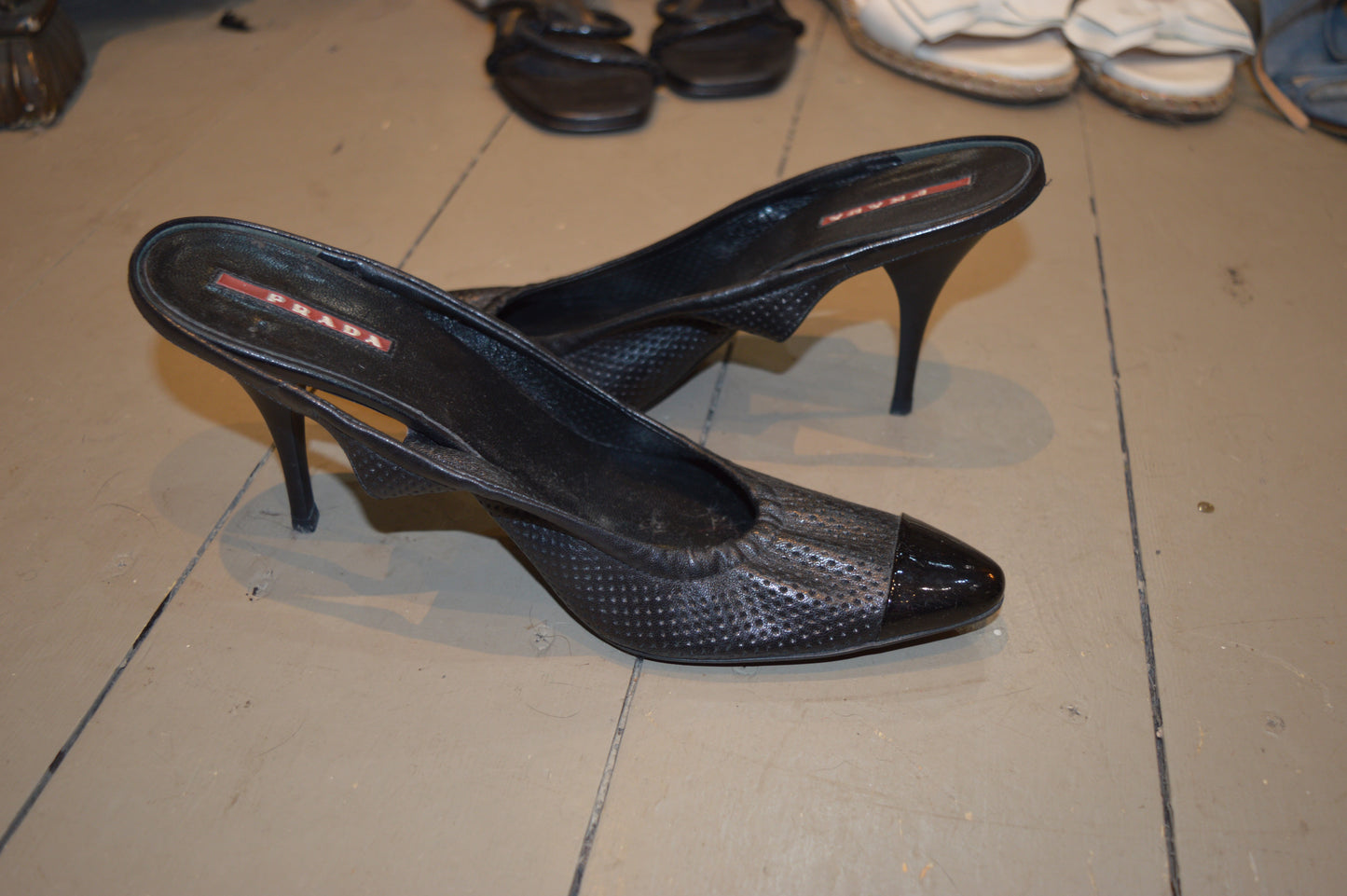 Prada Leather Mesh Point-Toe Heels