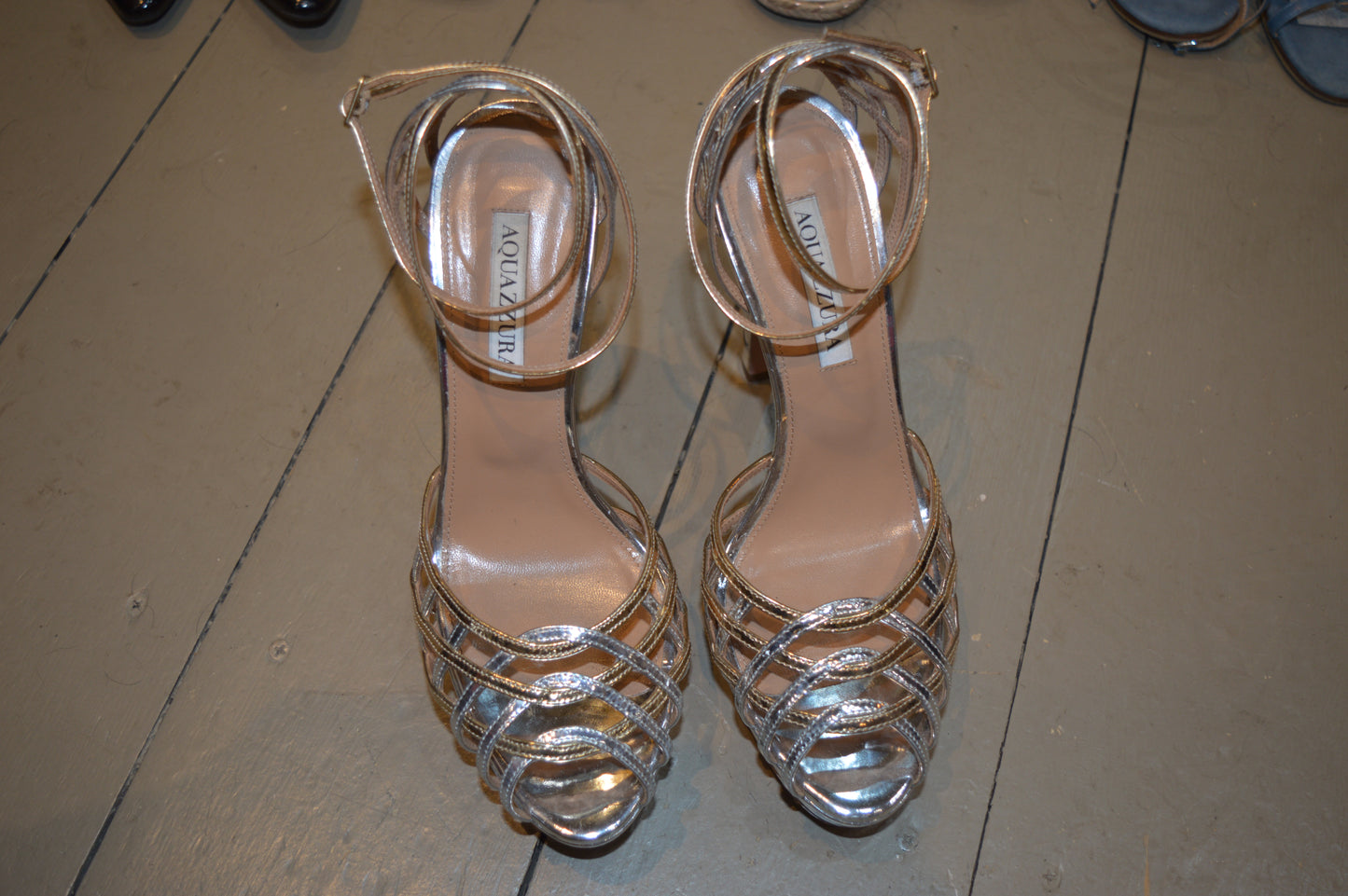 Aquazzura Gold Silver Kira Plateau Platform Heels