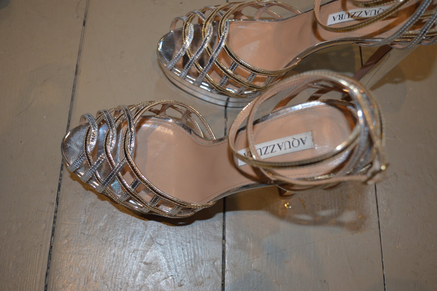 Aquazzura Gold Silver Kira Plateau Platform Heels