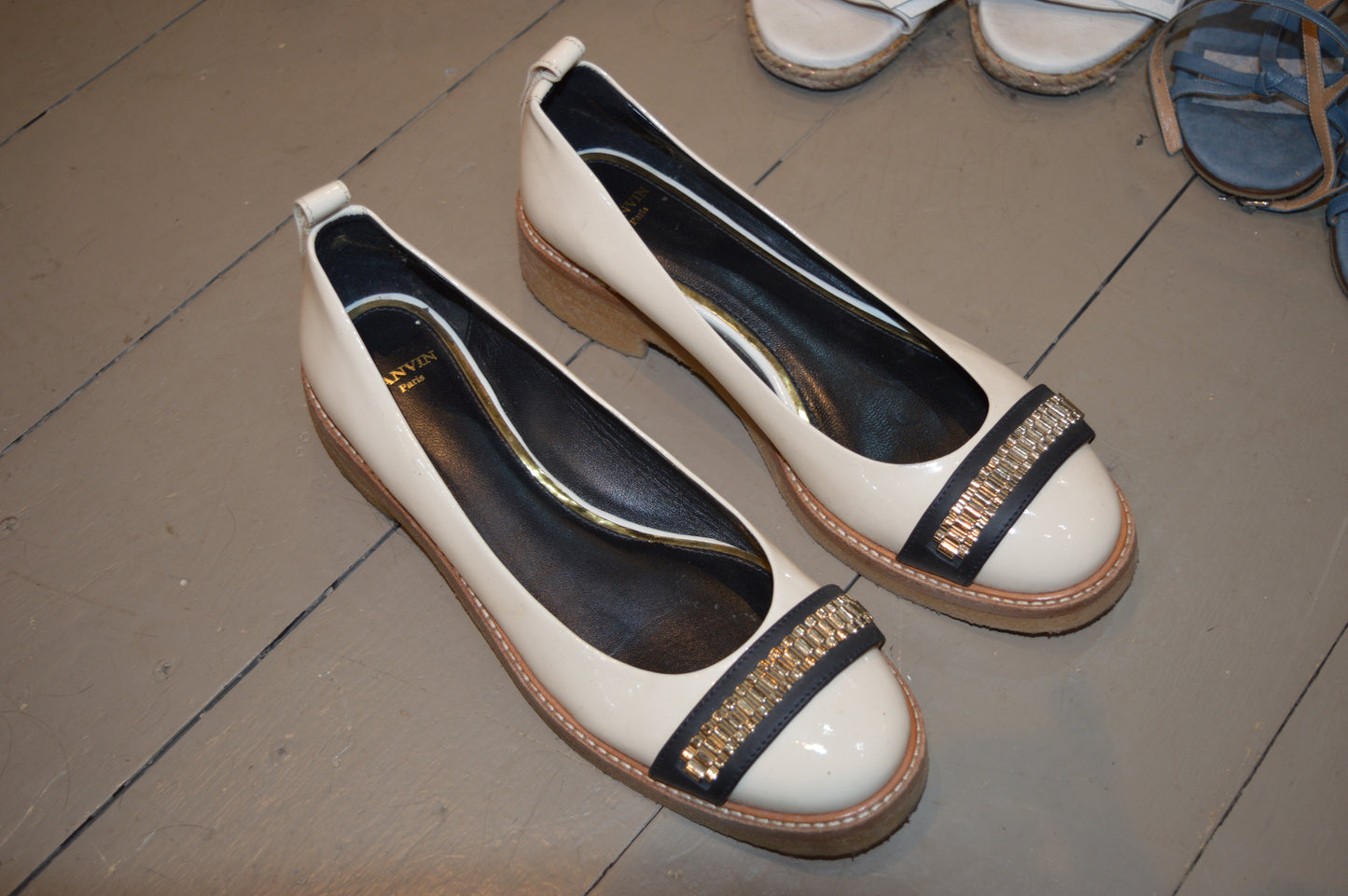 Lanvin Cream Patent Leather Ballet Flats