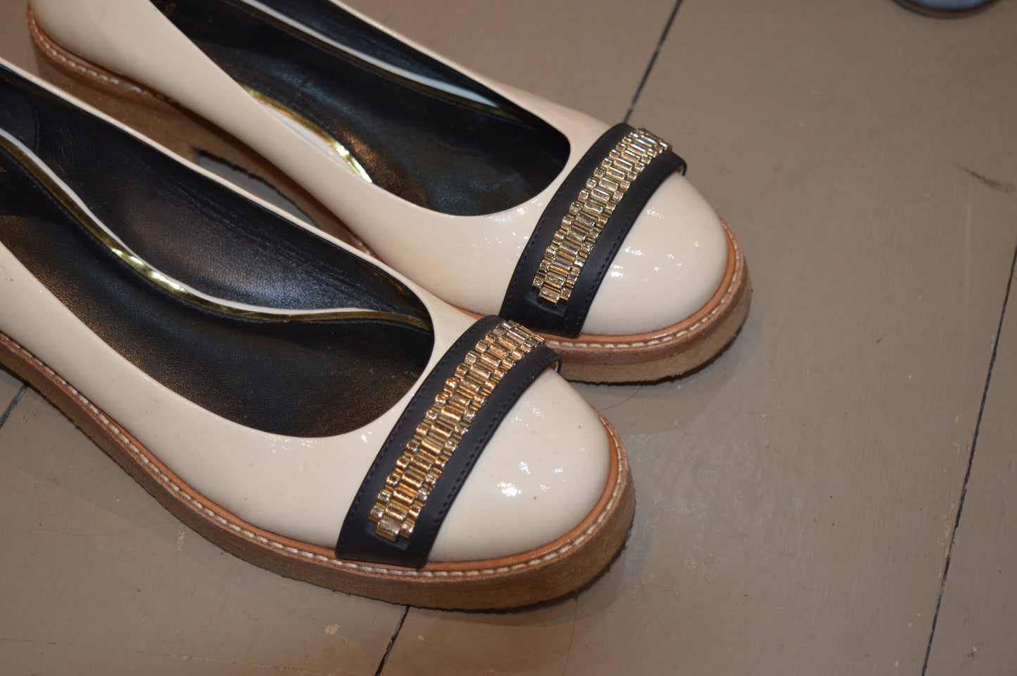 Lanvin Cream Patent Leather Ballet Flats