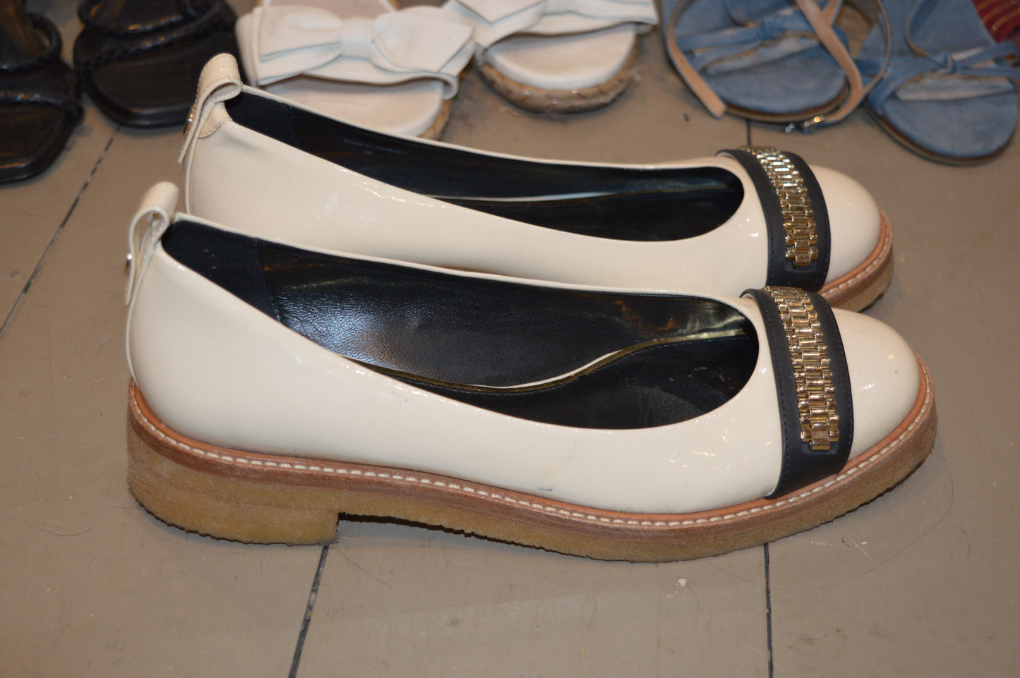 Lanvin Cream Patent Leather Ballet Flats