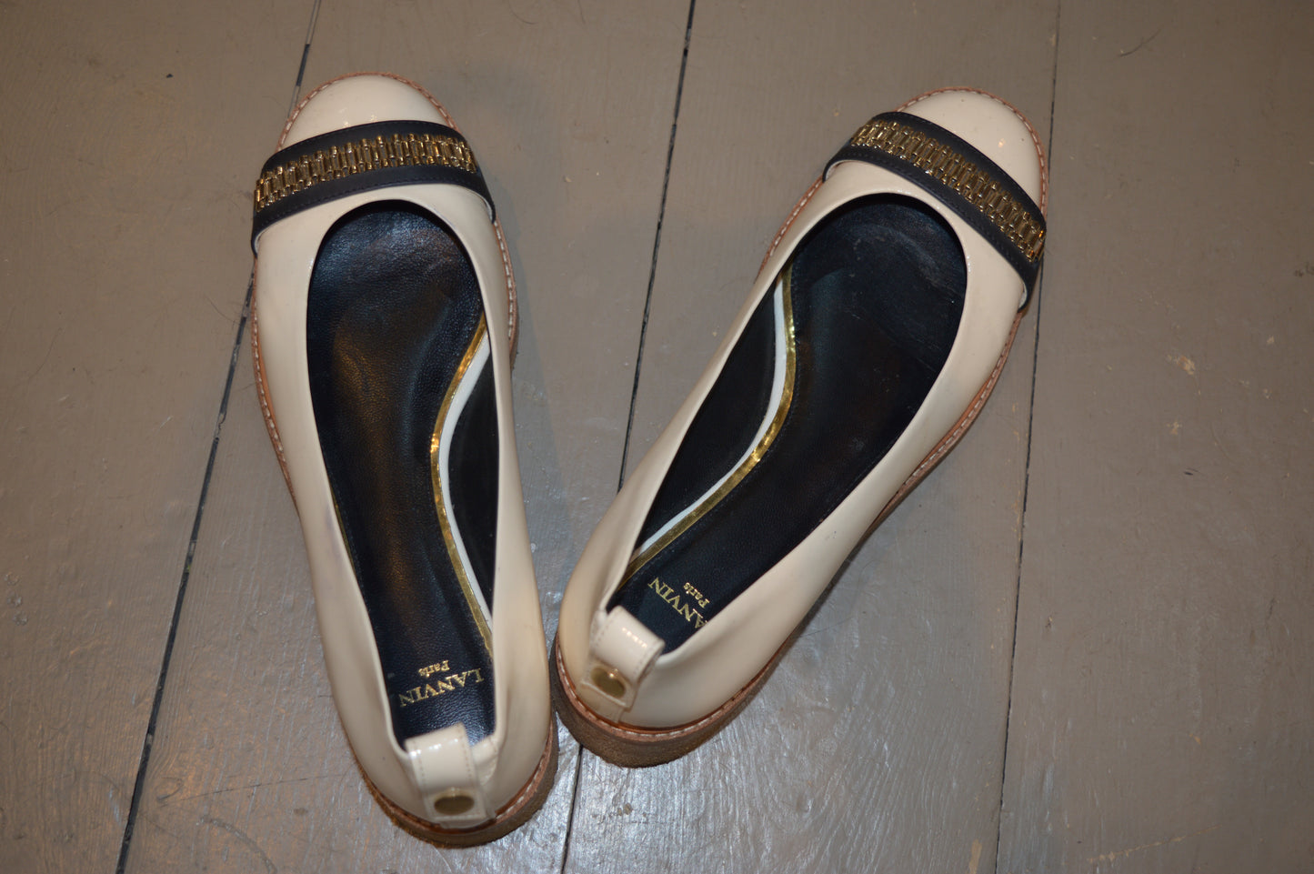 Lanvin Cream Patent Leather Ballet Flats
