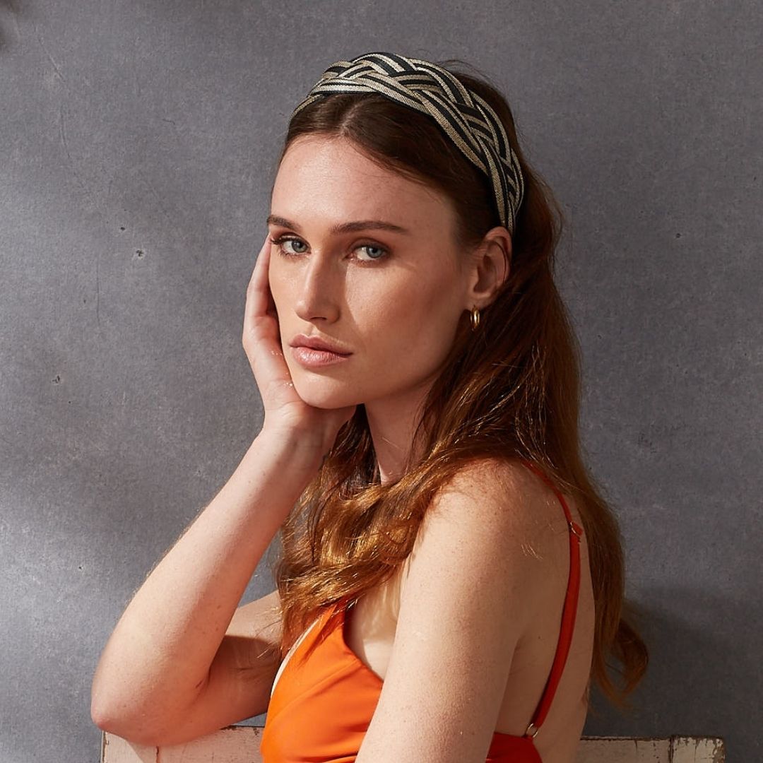 Jess Collett Toquilla Hairband in Grey and Taupe