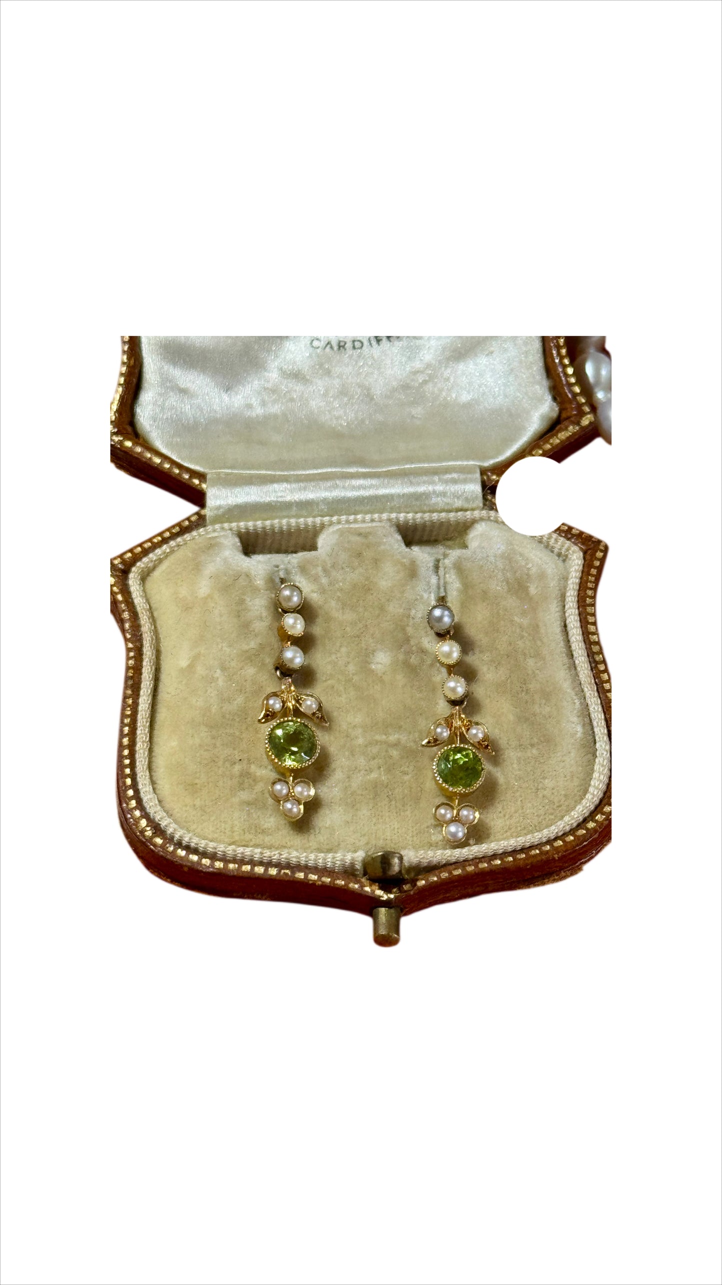 Victorian 18k Gold Earrings with Peridots & Seed Pearls