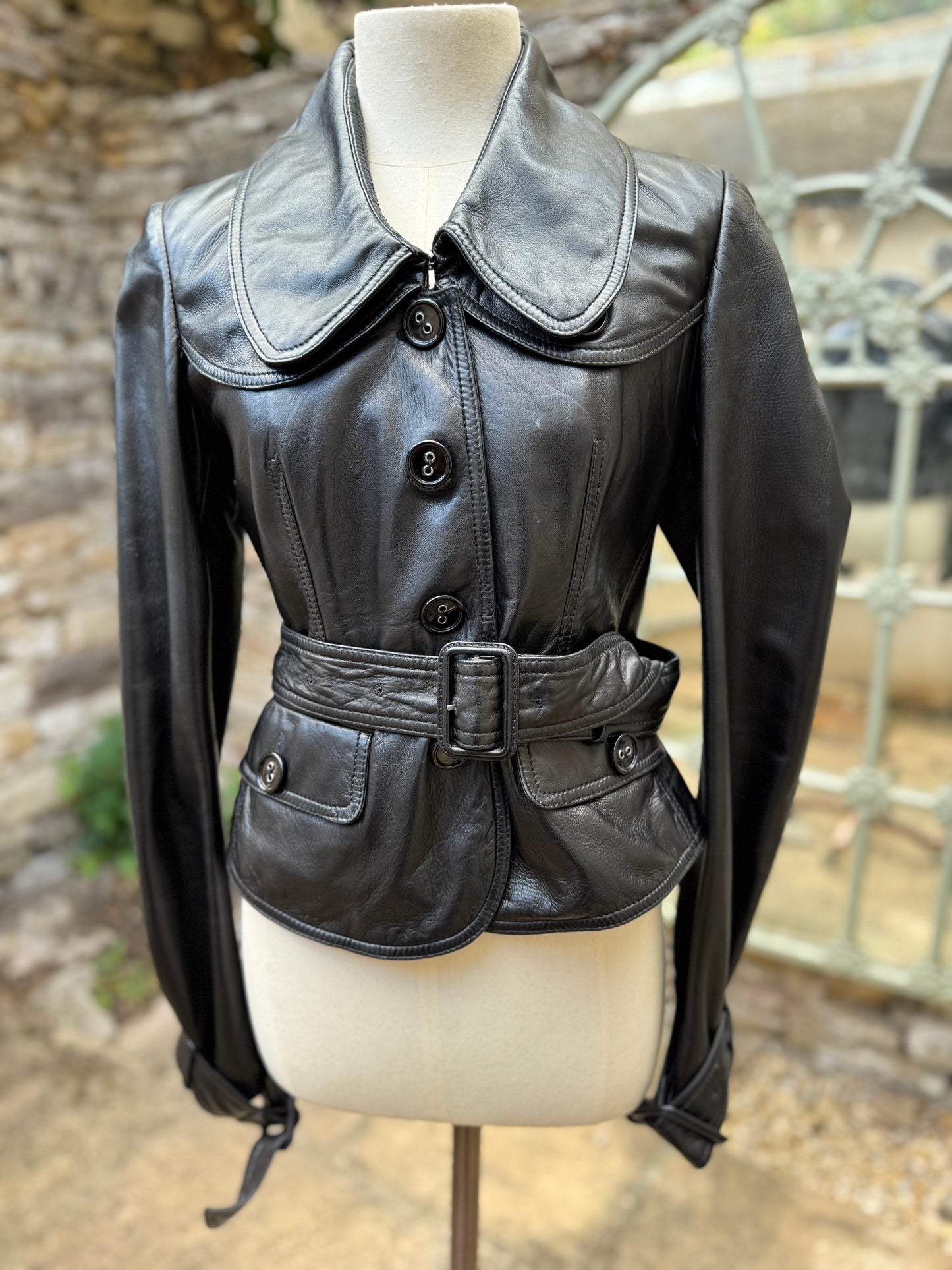 Vintage Burberry Cropped Lambskin Leather Jacket
