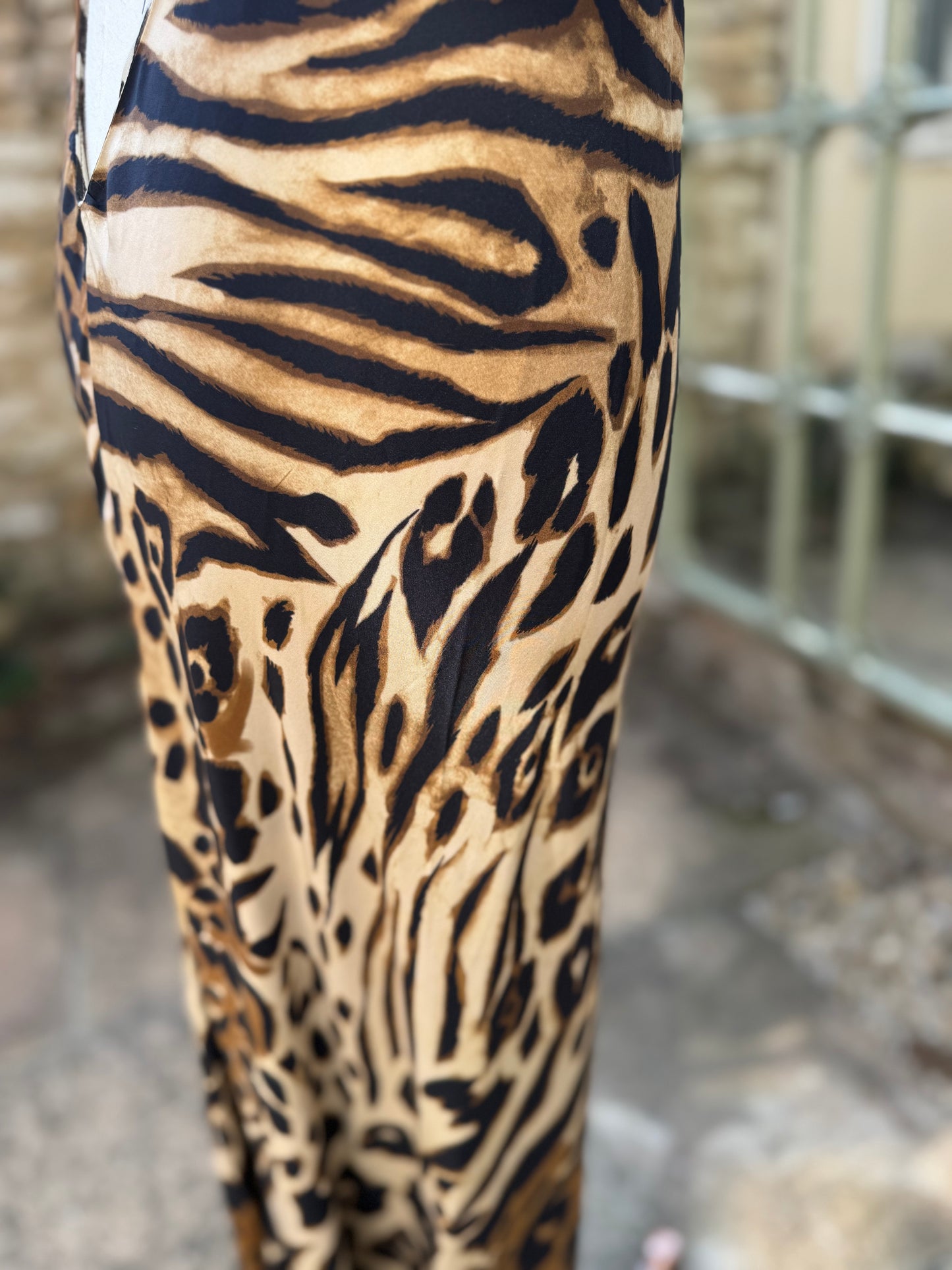 Animal Print Halterneck Bias Cut Silk Maxi Dress