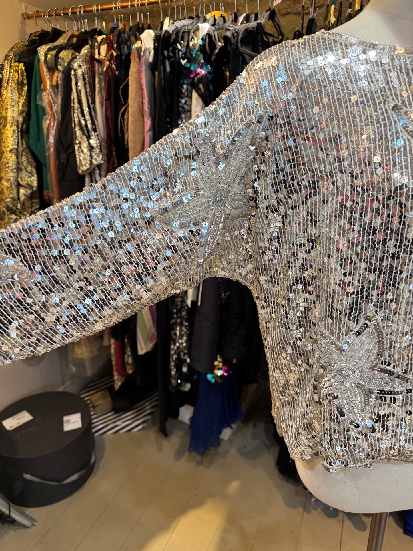 Vintage 1960s Frank Usher Silver Sequin Top – UK 12–14