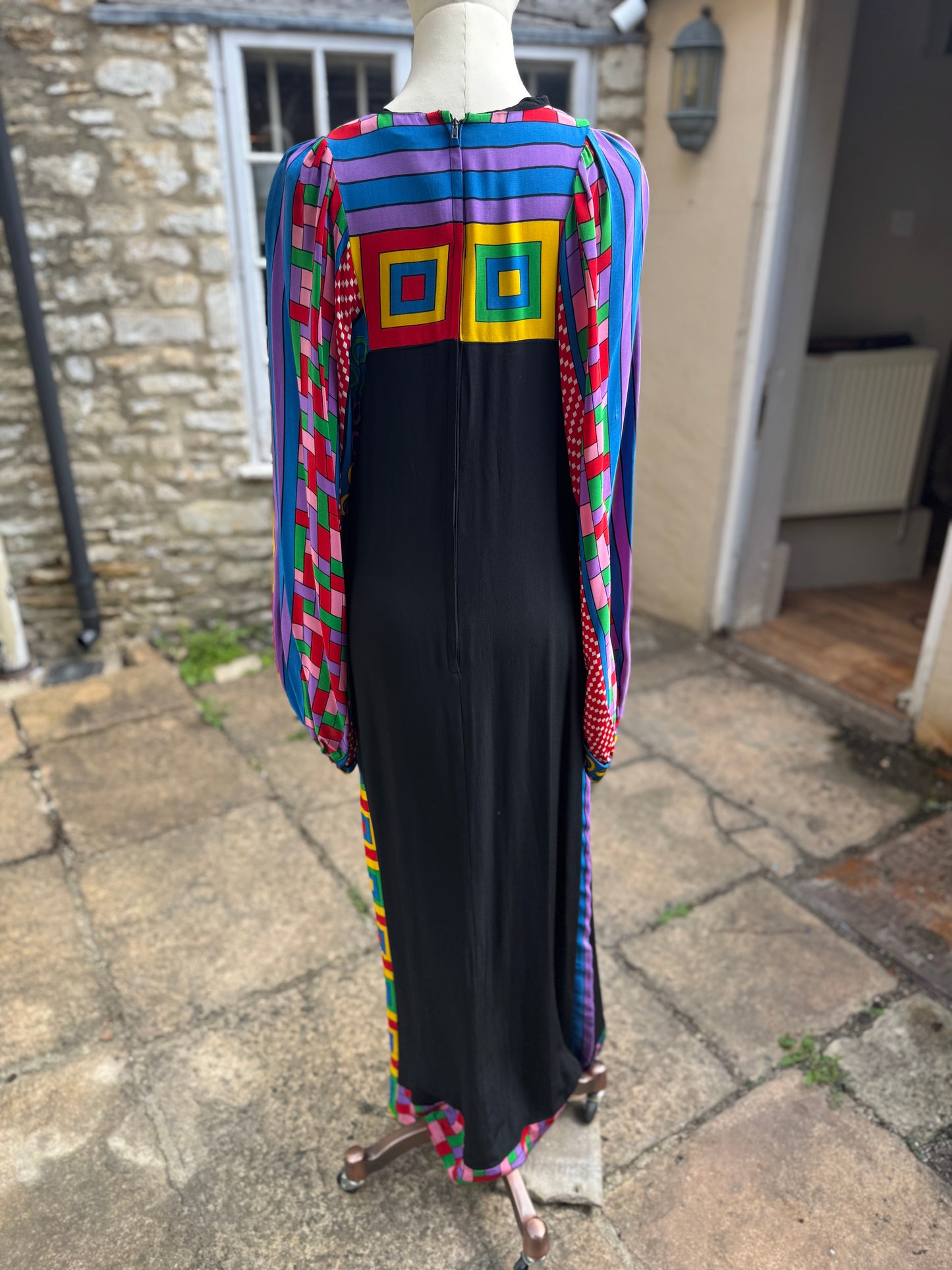 Rare Pucci Style Balloon Sleeve 1970s Maxi Dress