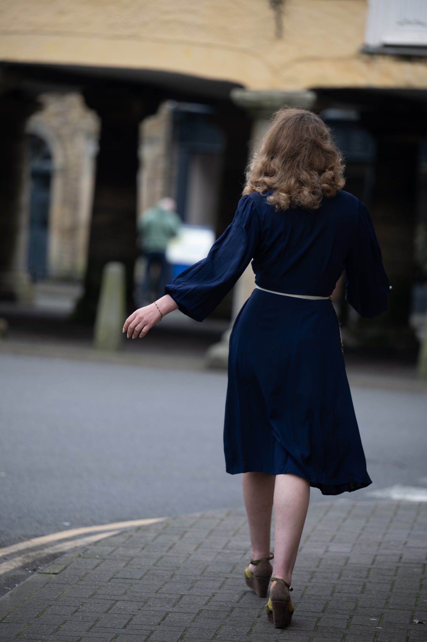 1940s Blue Wrap Dress with Appliqué