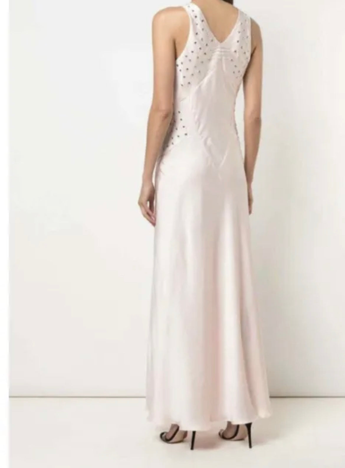Paco Rabanne pink silk silver studded Maxi dress