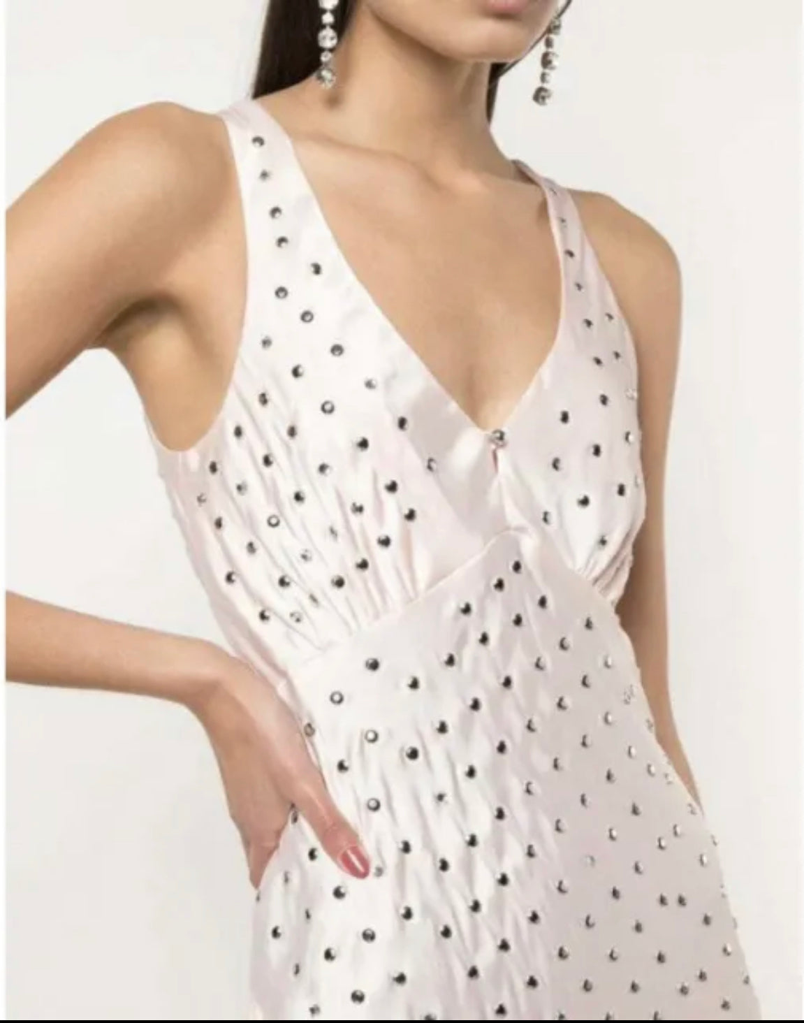 Paco Rabanne pink silk silver studded Maxi dress