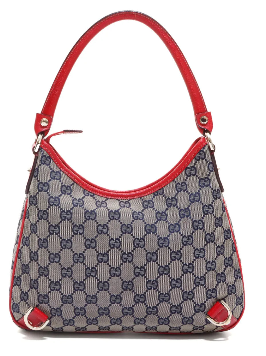 Vintage Gucci Abbey D-Ring GG Navy & Red Canvas Shoulder Bag
