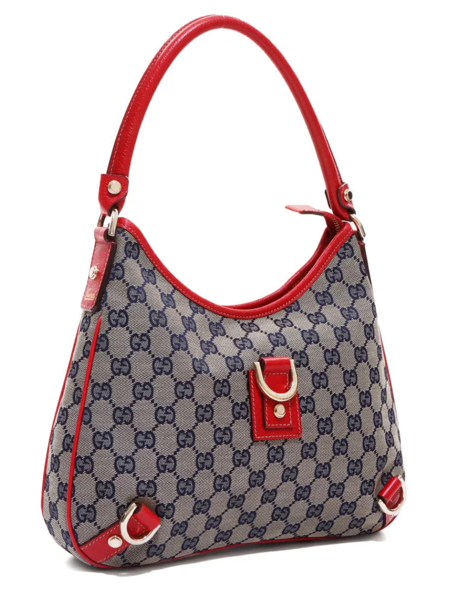 Vintage Gucci Abbey D-Ring GG Navy & Red Canvas Shoulder Bag