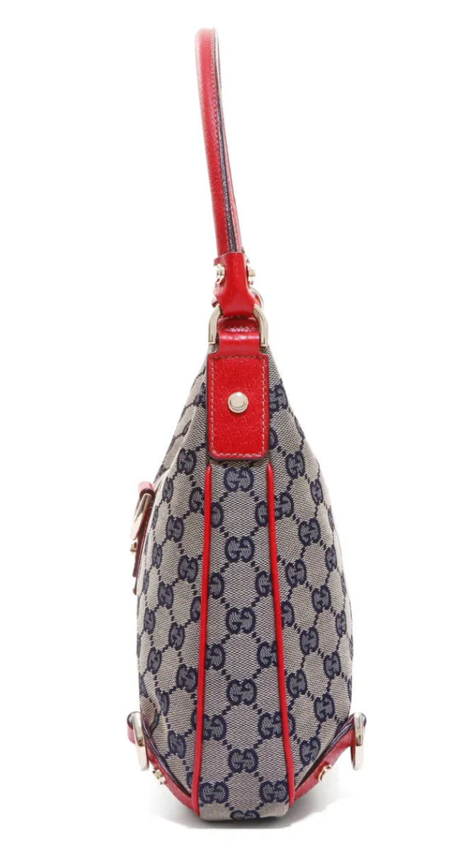 Vintage Gucci Abbey D-Ring GG Navy & Red Canvas Shoulder Bag