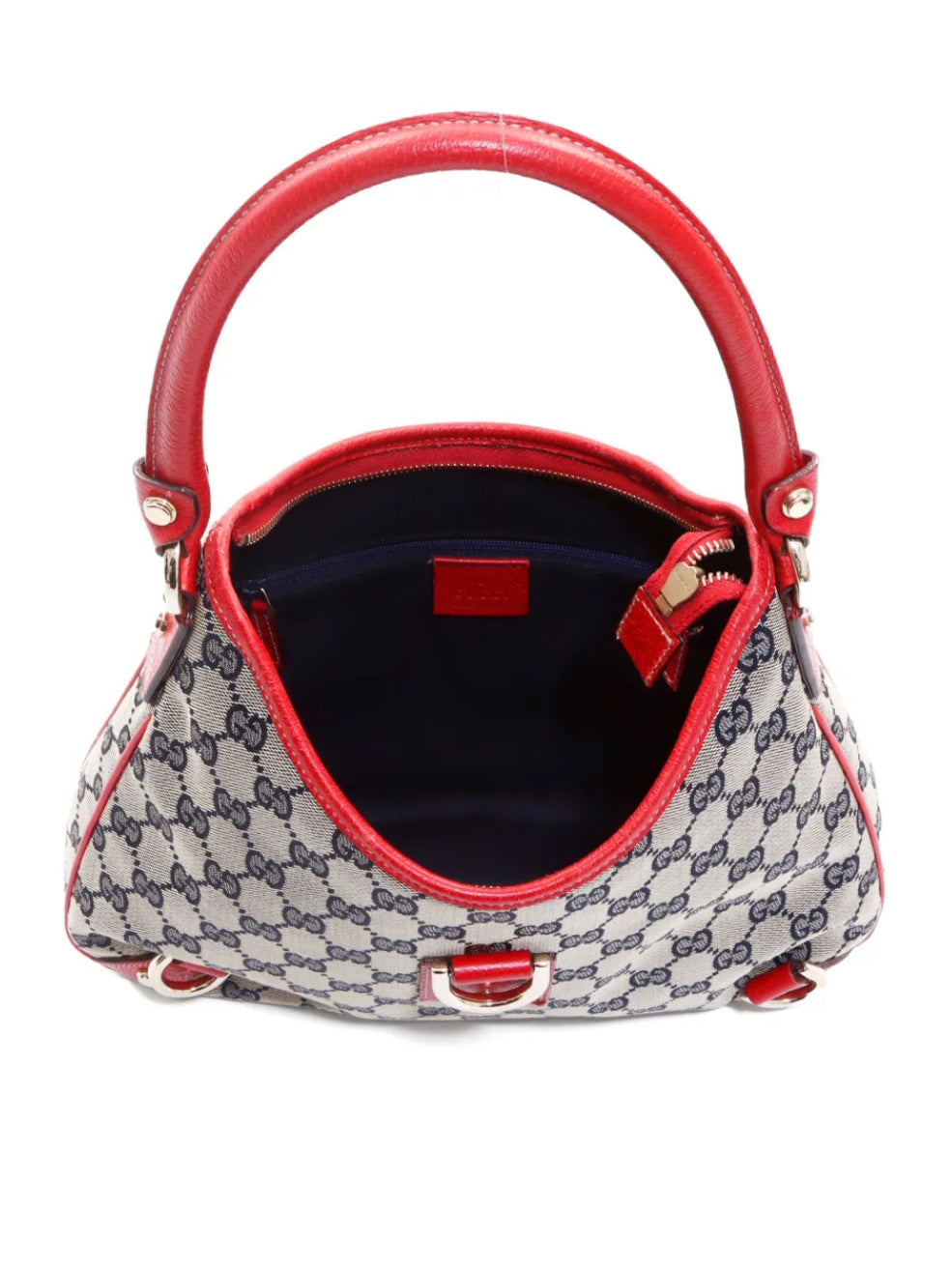 Vintage Gucci Abbey D-Ring GG Navy & Red Canvas Shoulder Bag