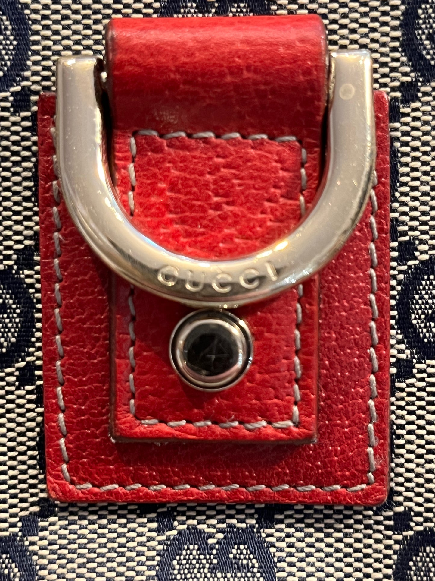 Vintage Gucci Abbey D-Ring GG Navy & Red Canvas Shoulder Bag