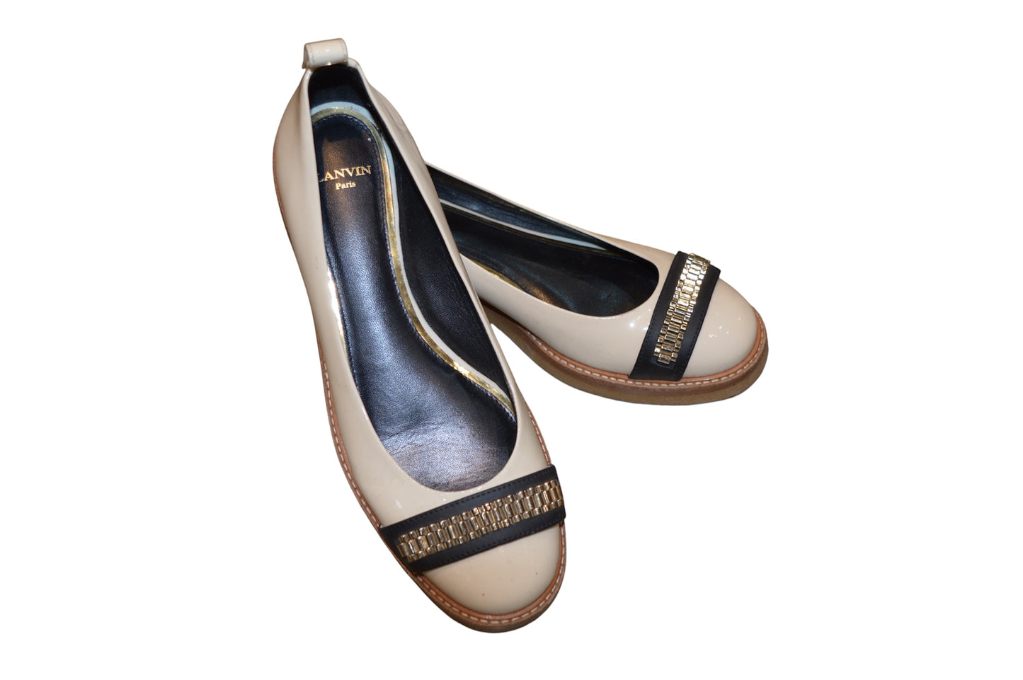 Lanvin Cream Patent Leather Ballet Flats