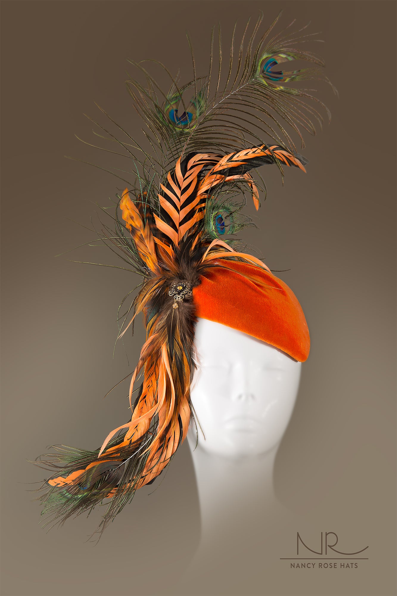 Orange Velvet Nancy Rose Fascinator